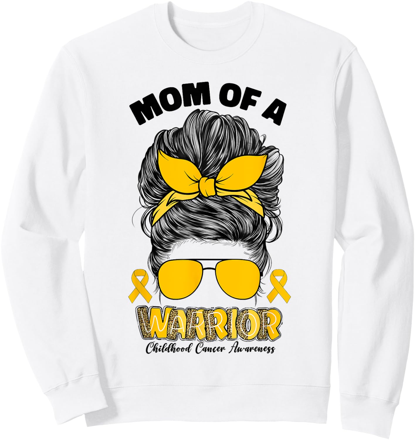 Childhood Cancer Awareness Mom Of A Warrior Messy Bun Mama Sweatshirt - Sweatshirt | White