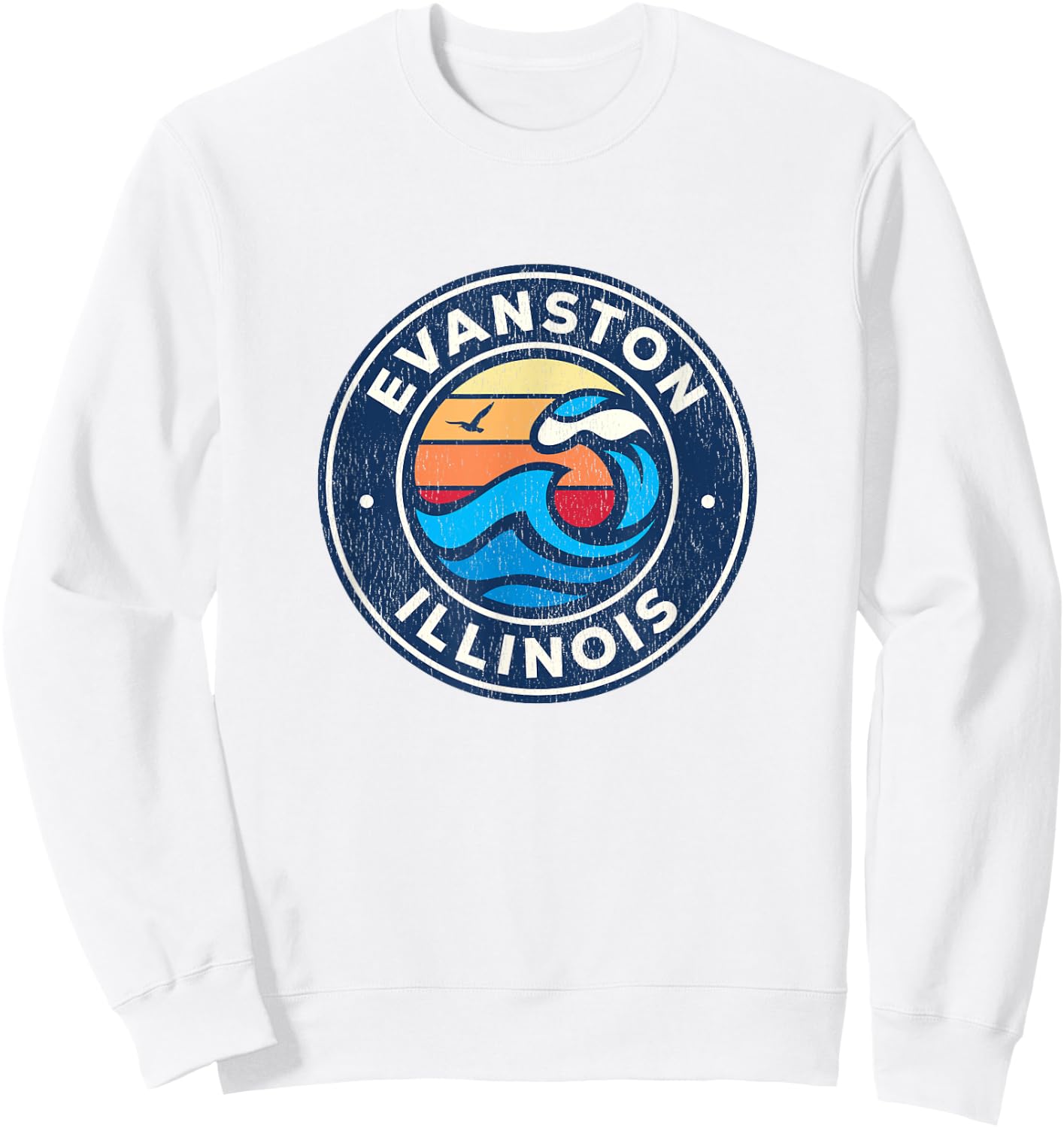 Evanston Illinois IL Vintage Nautical Waves Design Sweatshirt - Sweatshirt | White