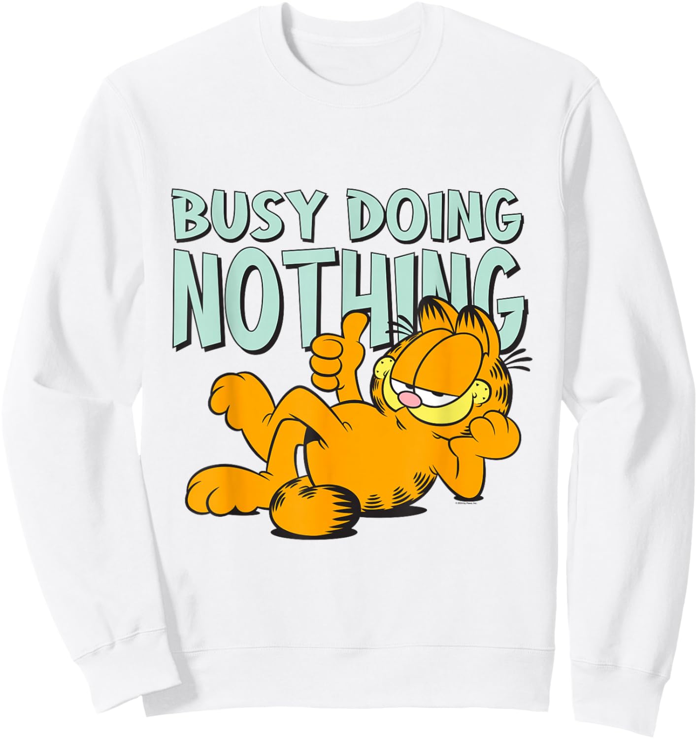 Garfield Classic Laying Down Busy Doing Nothing Thumbs Up Sweatshirt - Sweatshirt | White