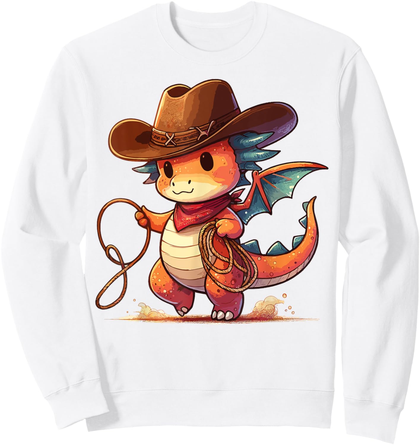 Western Rodeo Cowboy Hat Dragon Texas Animals Sweatshirt - Sweatshirt | White