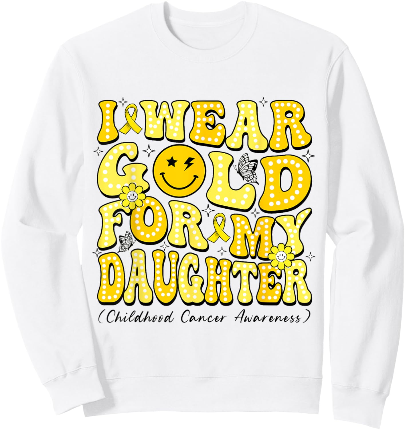 I Wear Gold For My Daughter Disco Ball Childhood Cancer Sweatshirt - Sweatshirt | White