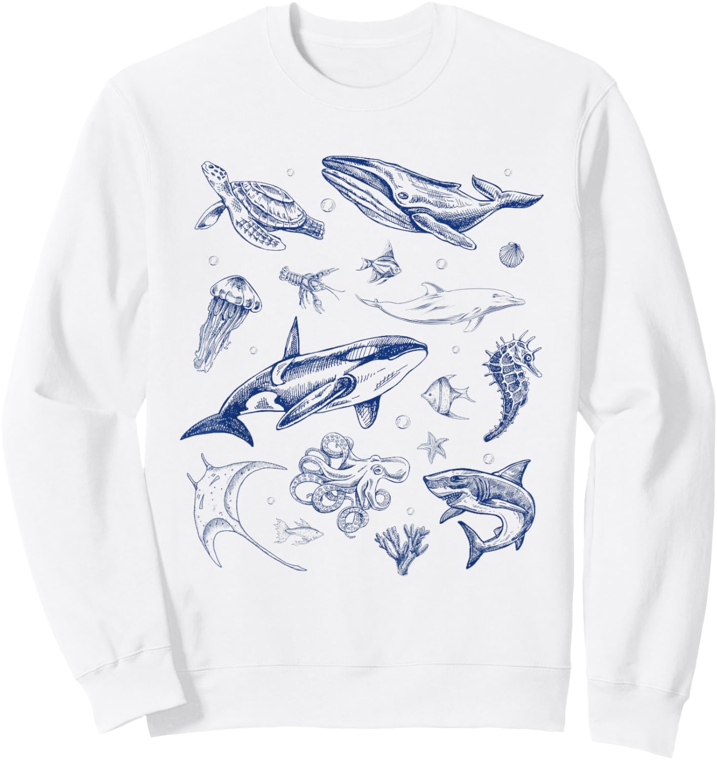 Sea Ocean Life Marine Shark Whale Turtle Octopus Wave Diver Sweatshirt - Sweatshirt | White