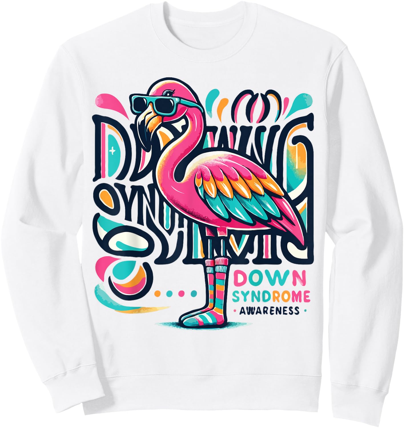 Flamingo Down Syndrome Awareness Adult Health Women Kids Sweatshirt - Sweatshirt | White