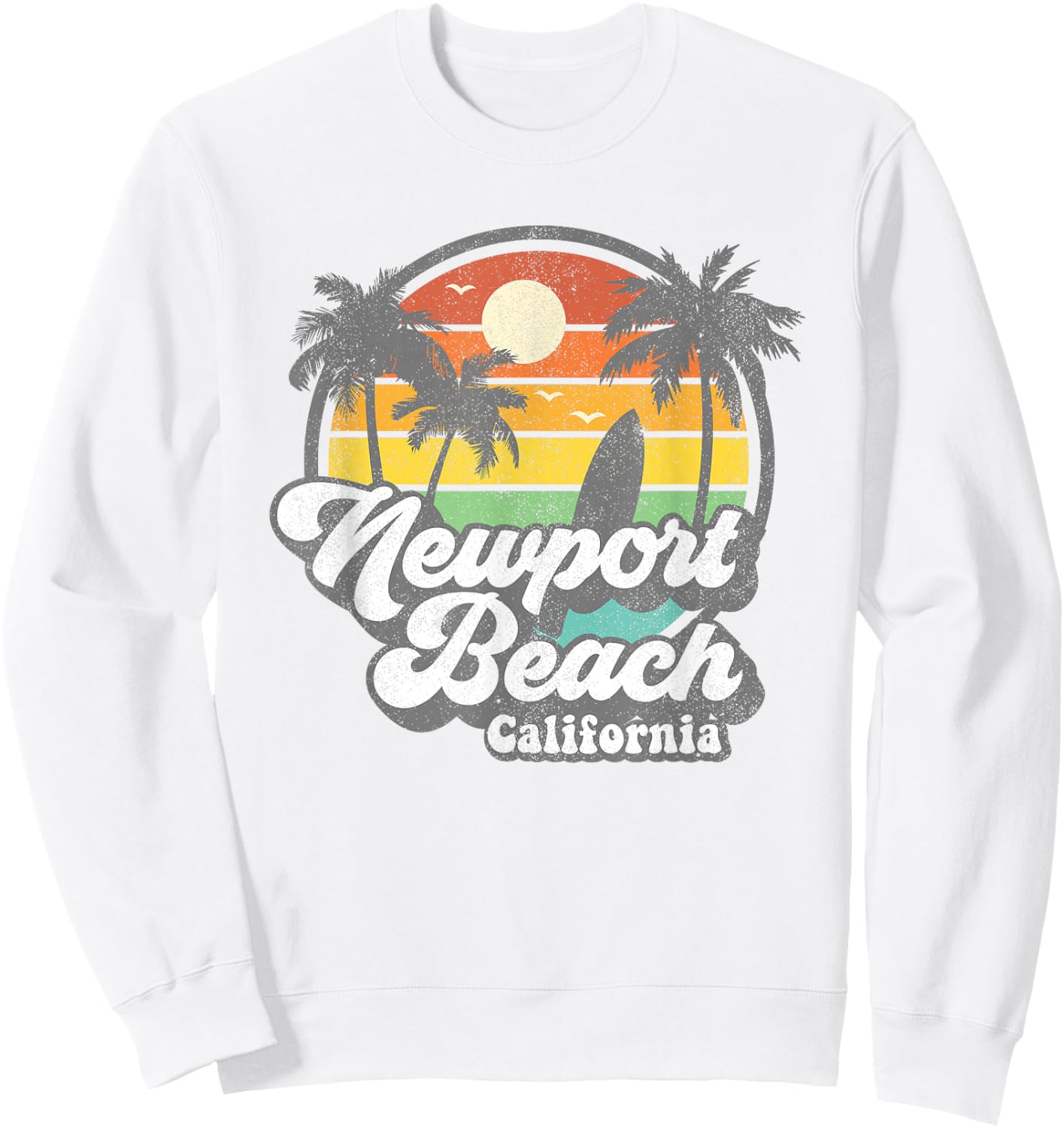 Vintage Newport Beach California CA Surfing Retro Surf Gift Sweatshirt - Sweatshirt | White