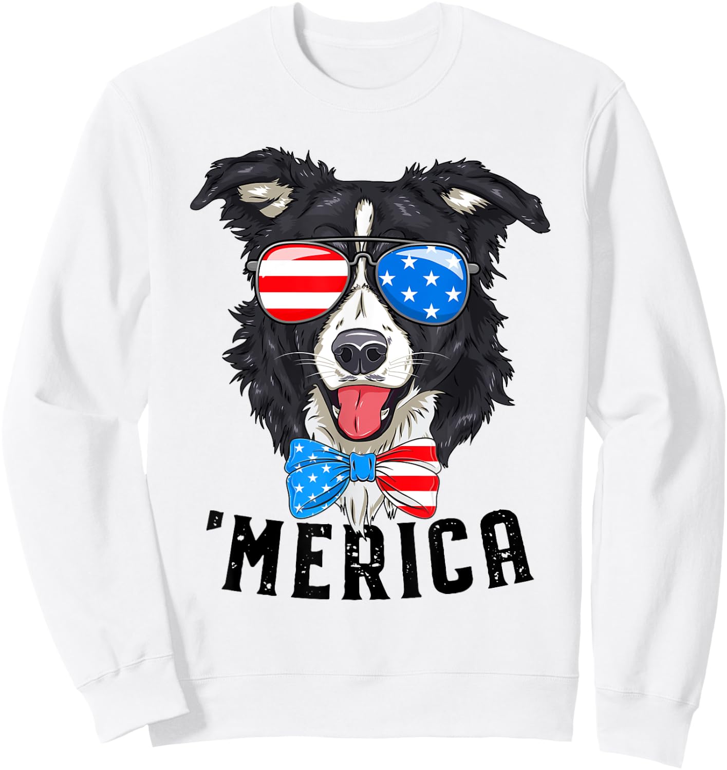 Border Collie Lover Patriotic Merica 4th July American Flag Sweatshirt - Sweatshirt | White