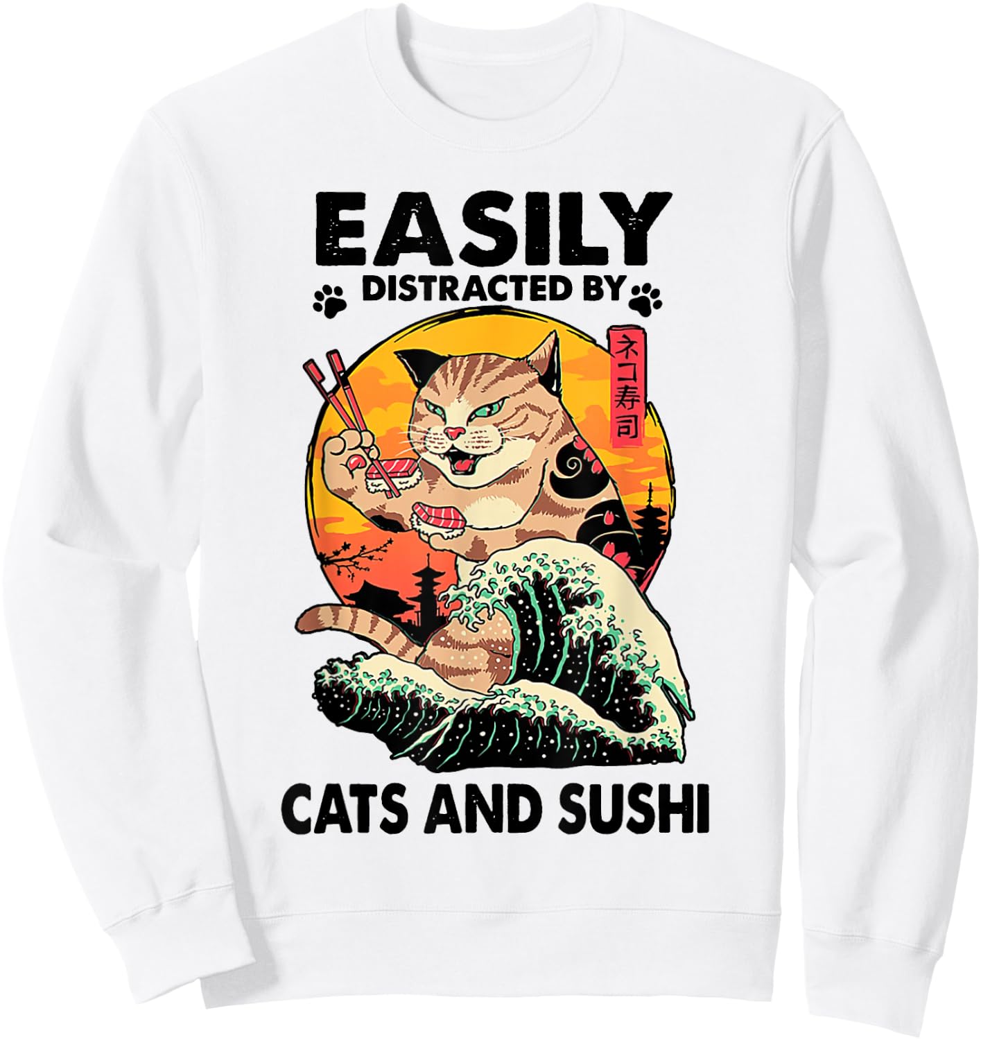 Easily Distracted By Cats And Sushi Sweatshirt - Sweatshirt | White