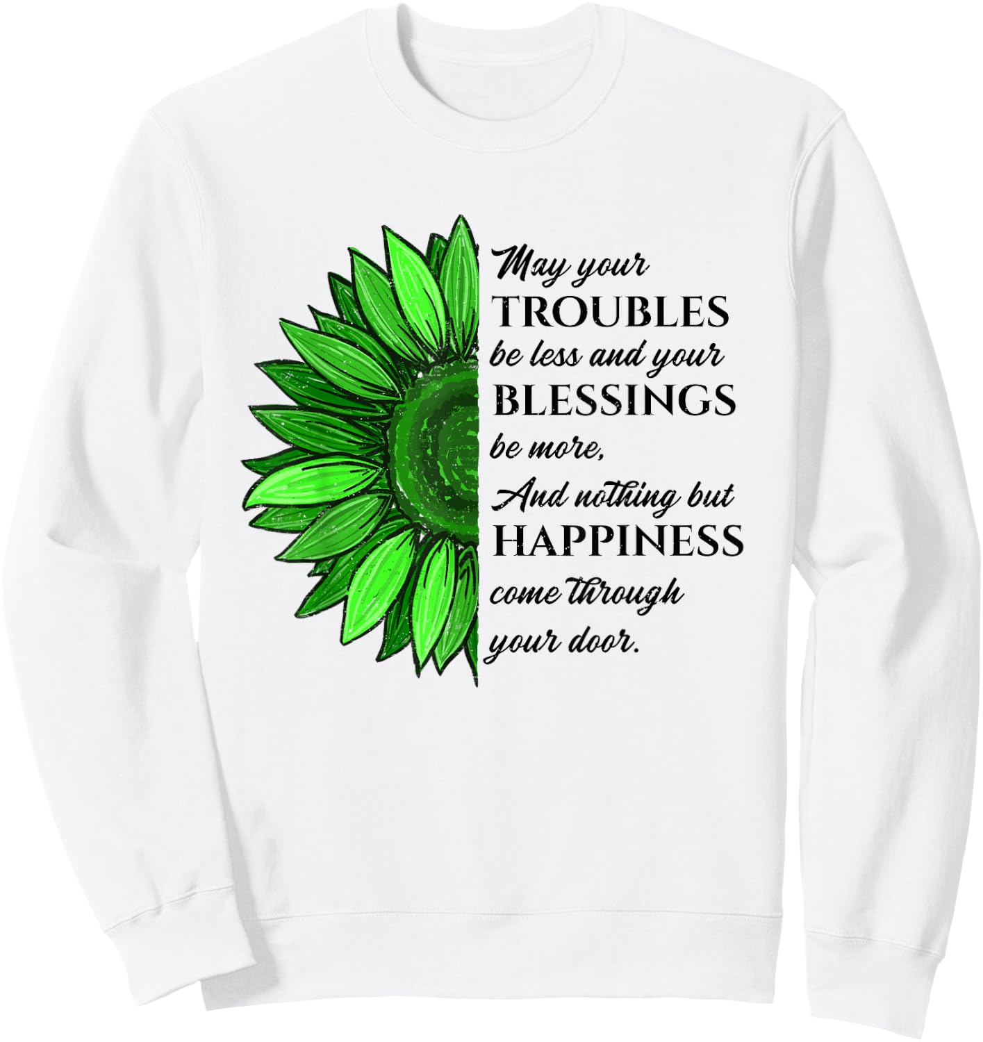 Women's Irish Blessing in Green Sunflower, St. Patricks Day Sweatshirt - Sweatshirt | White