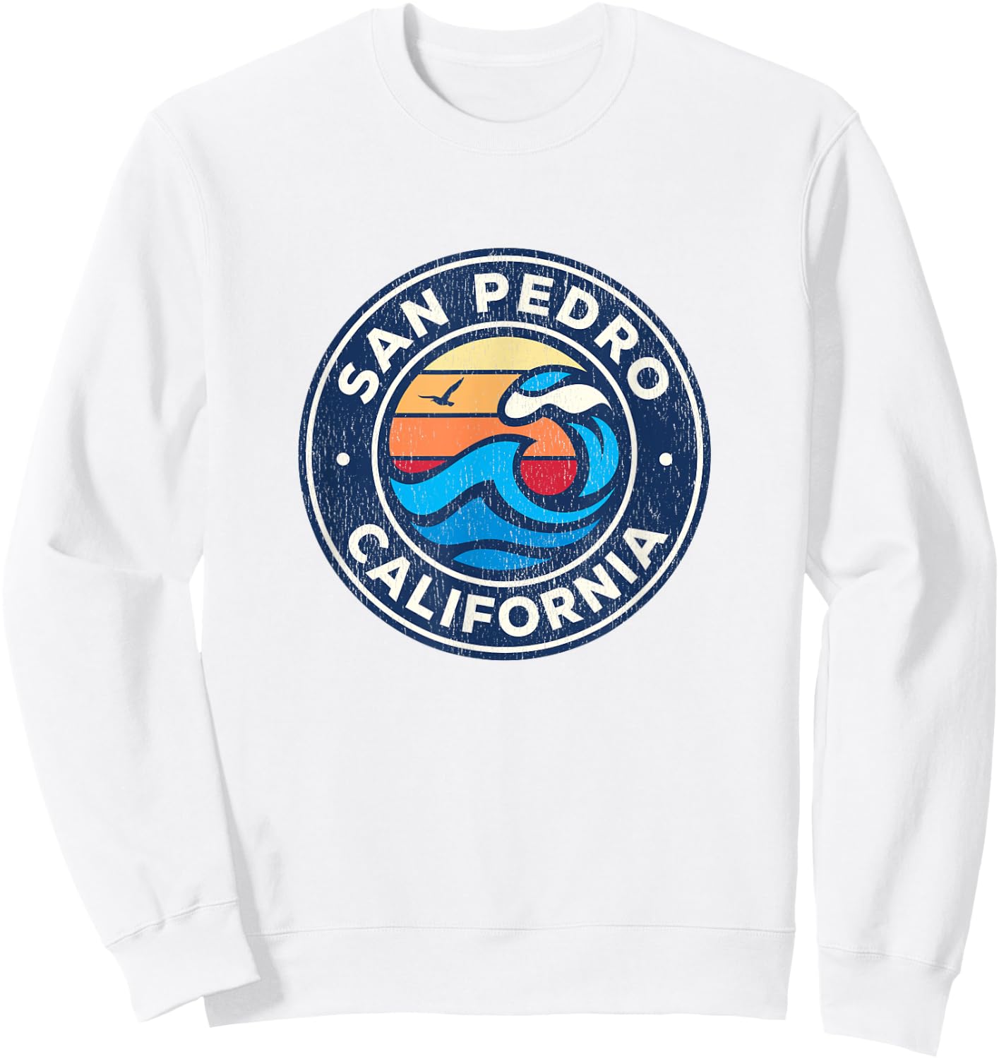 San Pedro California CA Vintage Nautical Waves Design Sweatshirt - Sweatshirt | White