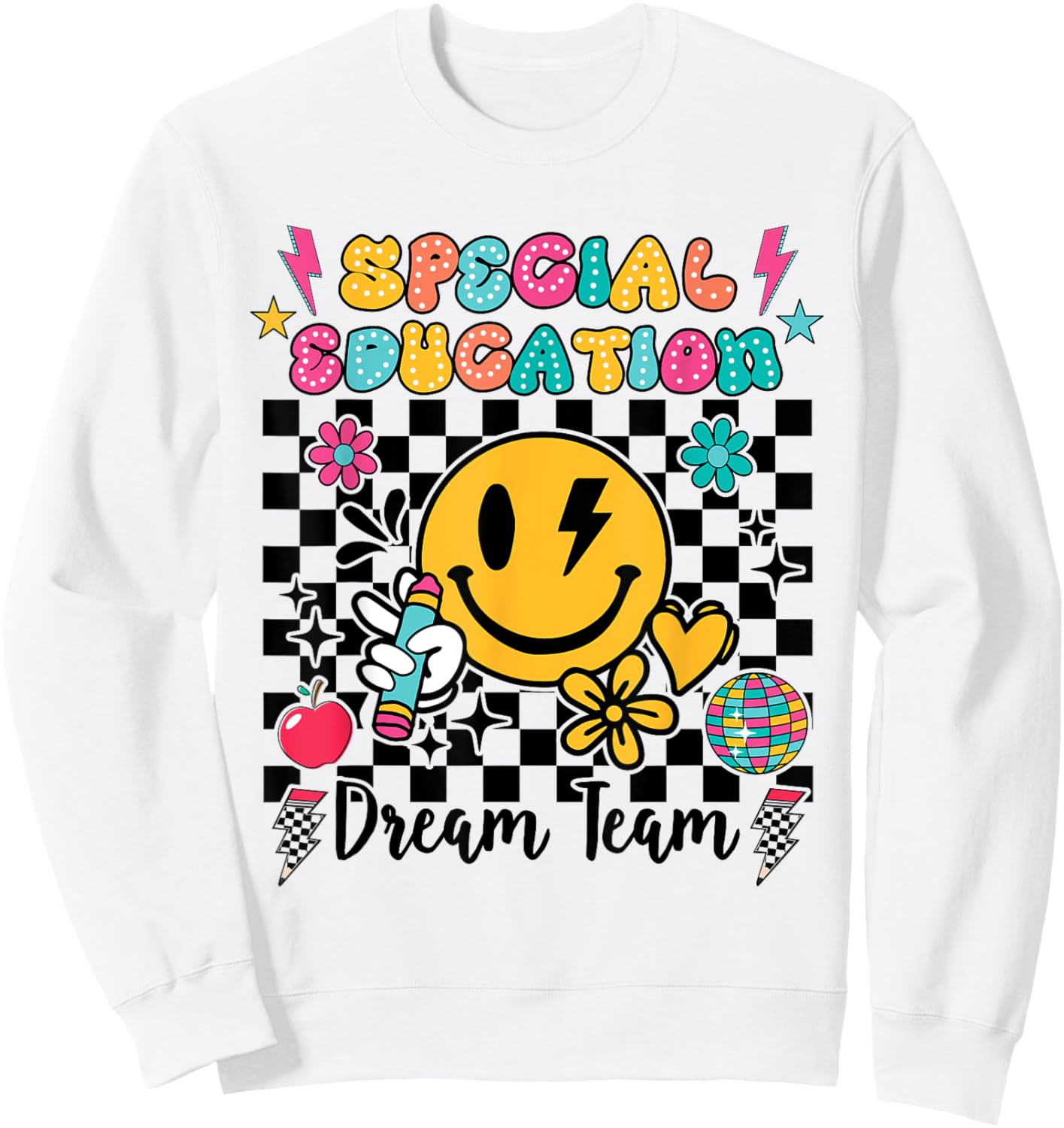 Retro Special Education Squad Groovy Dream Team Teacher Sweatshirt - Sweatshirt | White