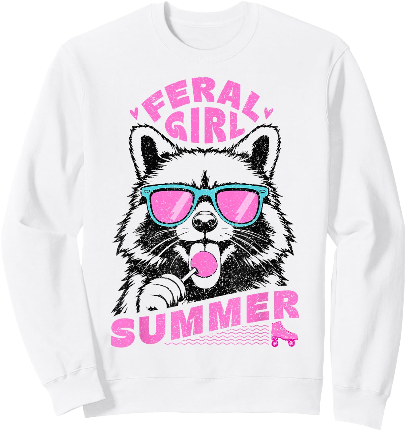 Feral Girl Summer Raccoon Vintage Sweatshirt - Sweatshirt | White