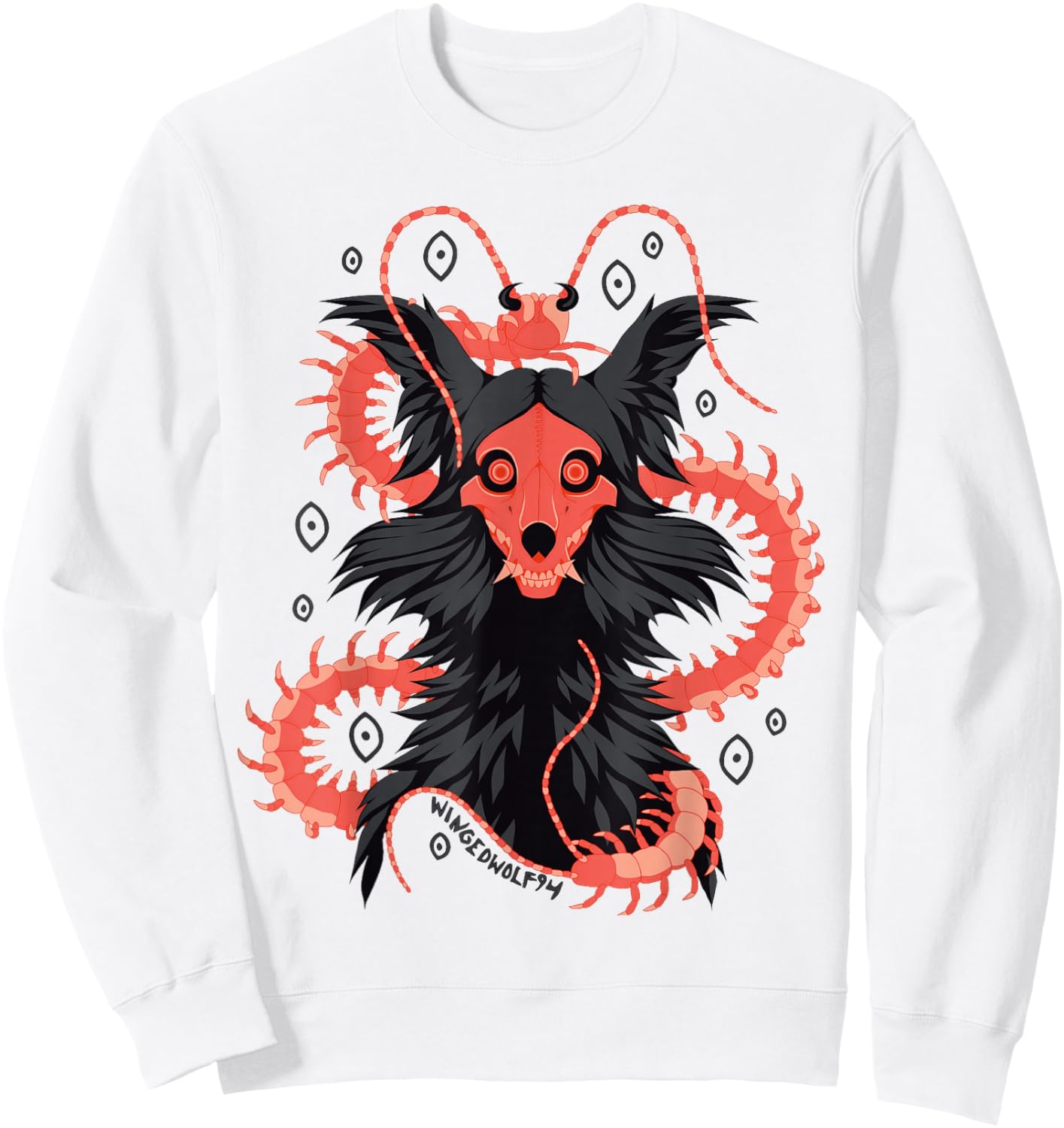 Centipede Skull Dog - Indie Artist Designed Fandom Merch Sweatshirt - Sweatshirt | White