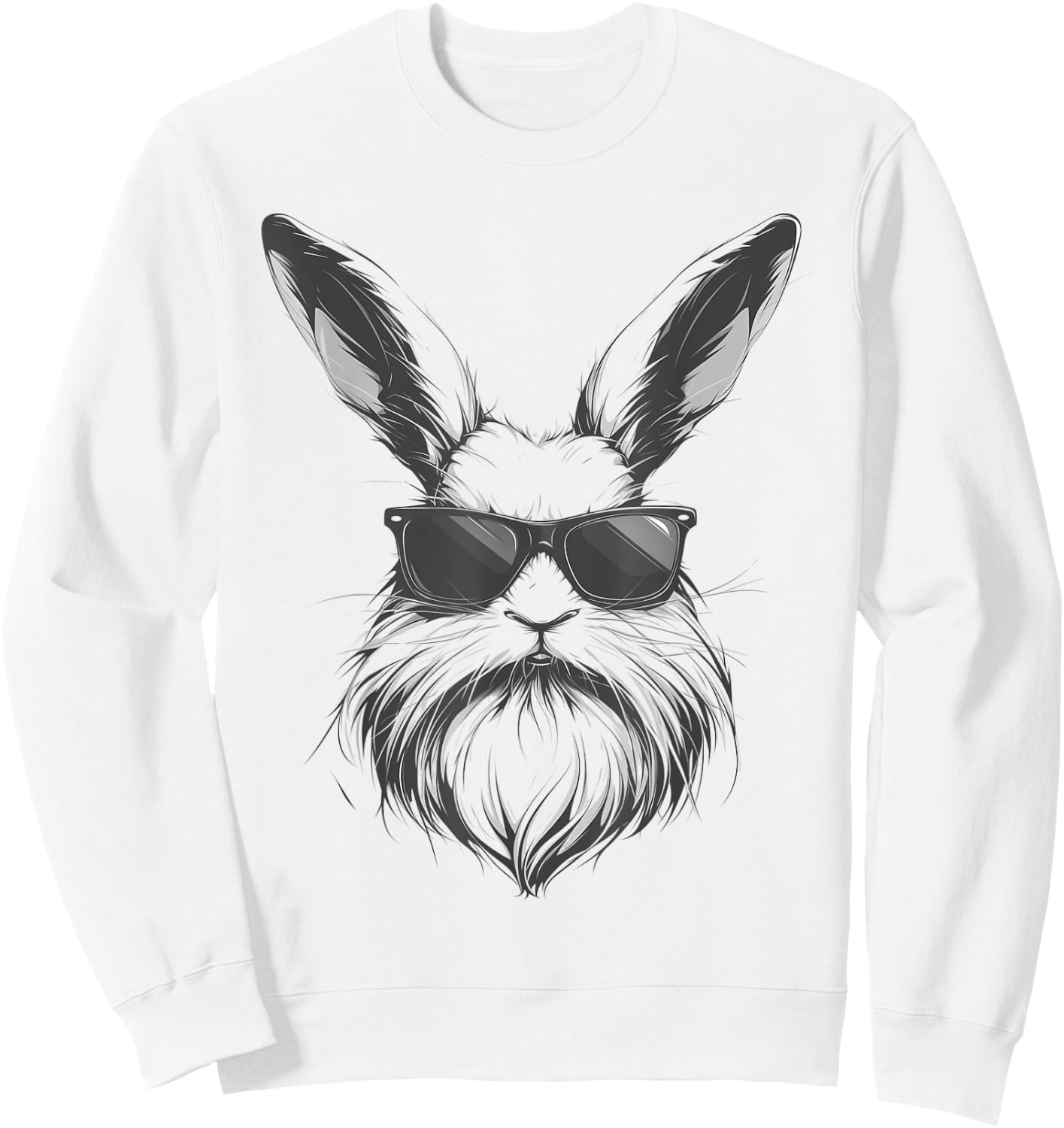 Beard Bunny Face With Sunglasses Easter Day 2024 Men Boy Kid Sweatshirt - Sweatshirt | White
