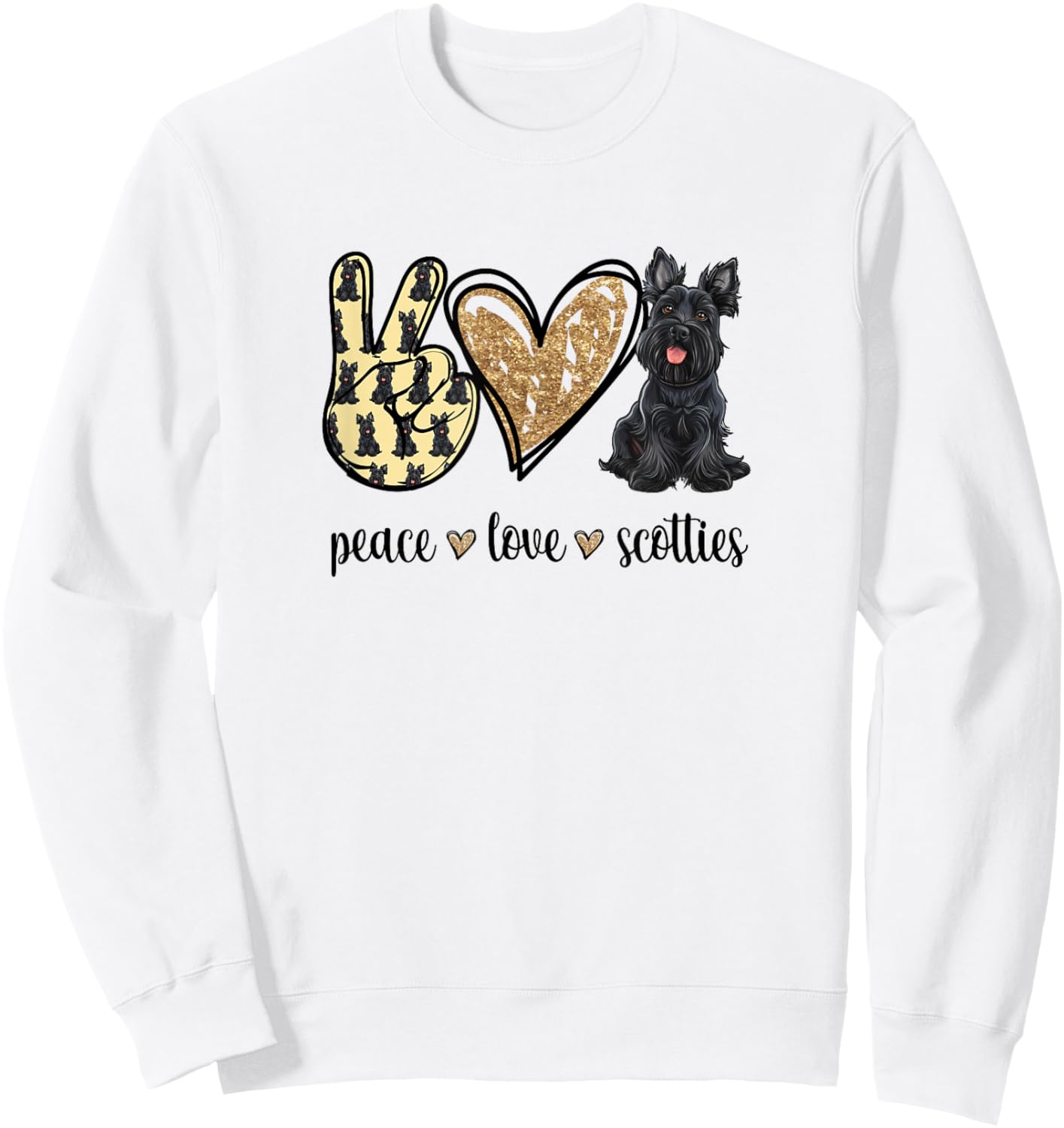 Funny Girls & Cute Peace Love Scottish Terrier Lover Sweatshirt - Sweatshirt | White