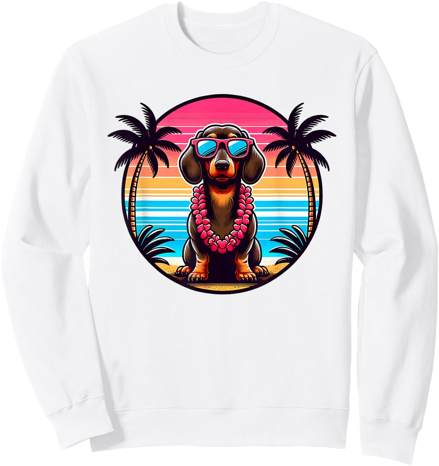 Hawaiian Cute Dachshund Tropical Summer Vacation Wiener Dog Men Women Girls Kids Sweatshirt - Sweatshirt | White