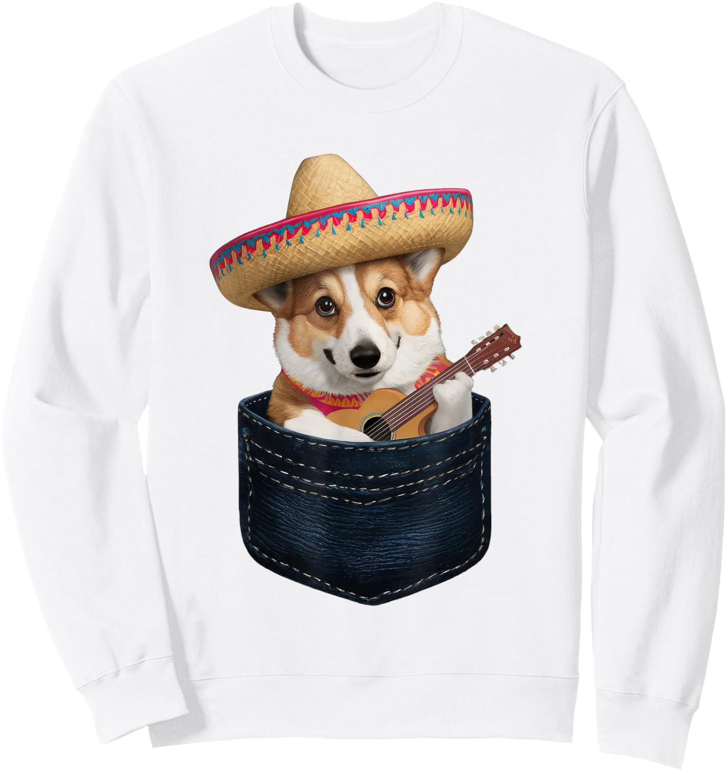 Sombrero Welsh Corgi Dog Playing Guitar Cinco de Mayo Men Women Kids Sweatshirt - Sweatshirt | White