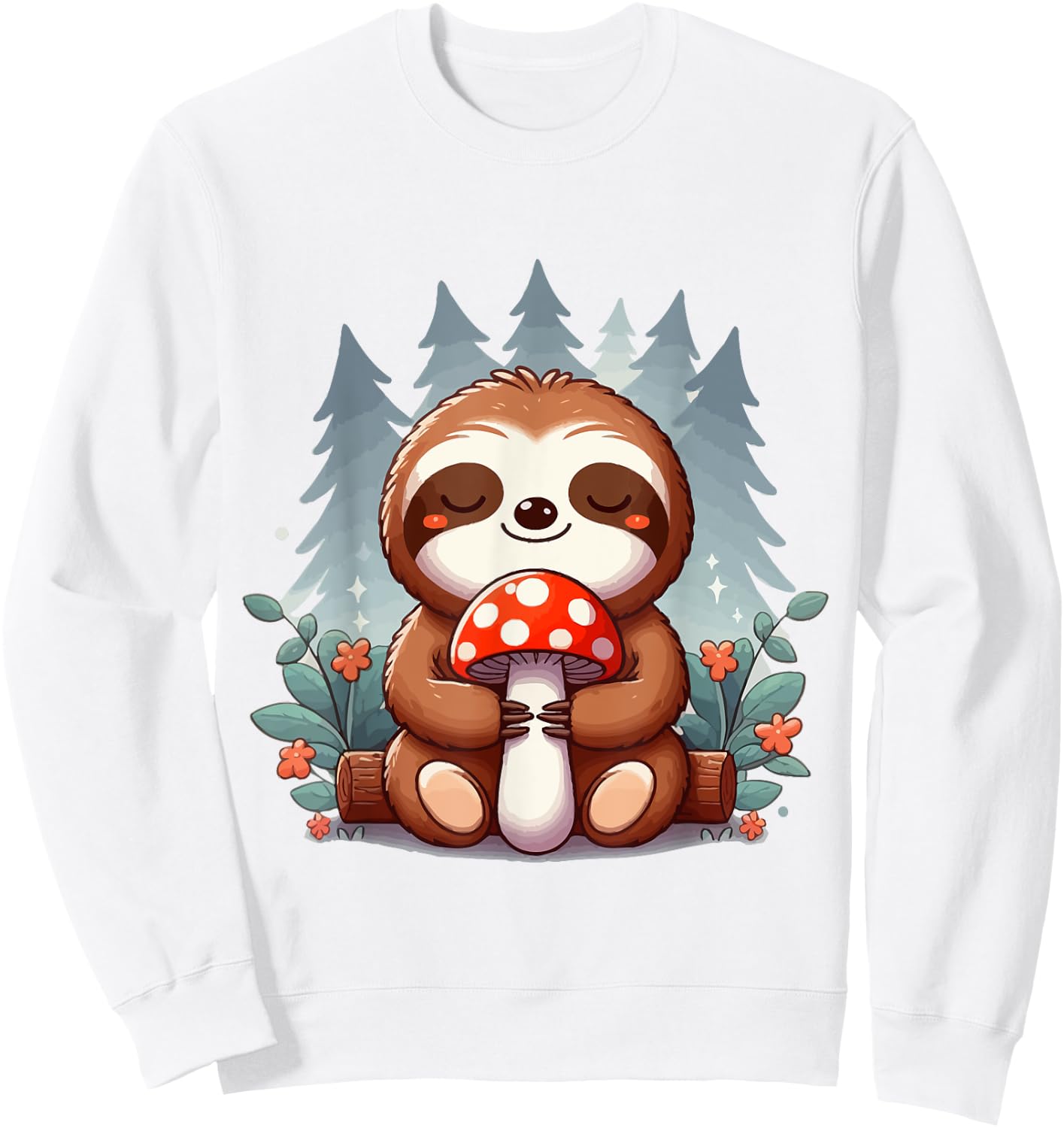 Hugging Sloth And Mushroom - Zookeeper Wildlife Animal Lover Sweatshirt - Sweatshirt | White