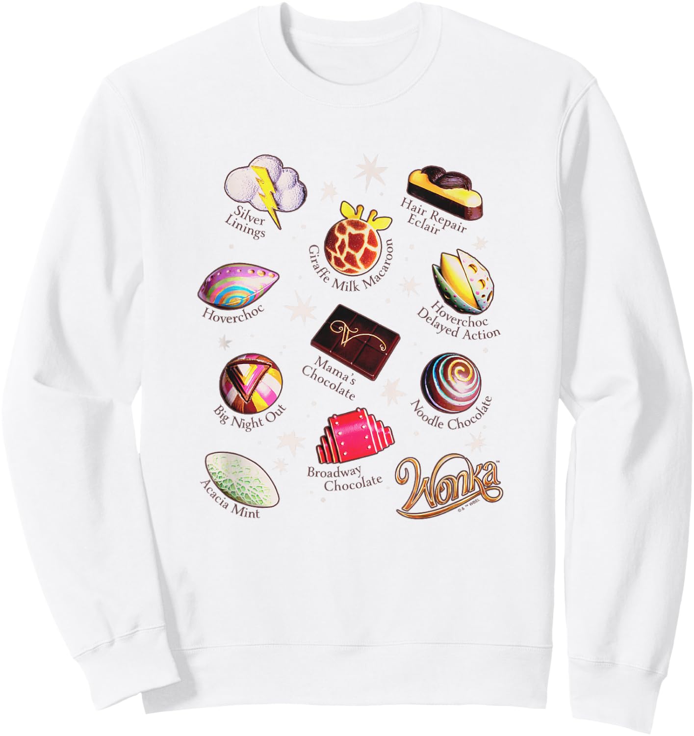 Wonka Brand Vintage Chocolate Variety Collage Sweatshirt - Sweatshirt | White