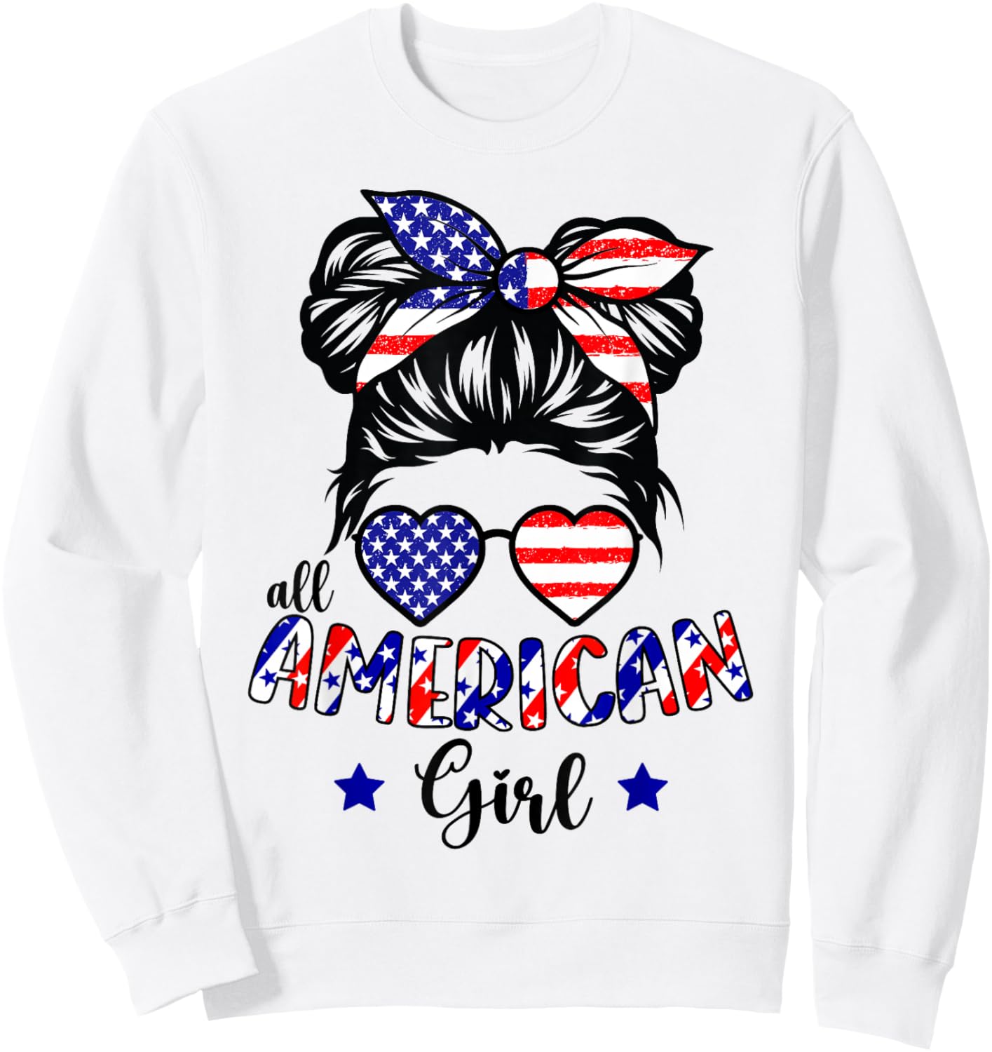 All American Girl 4th of July Patriotic Shirts for Girls Sweatshirt - Sweatshirt | White