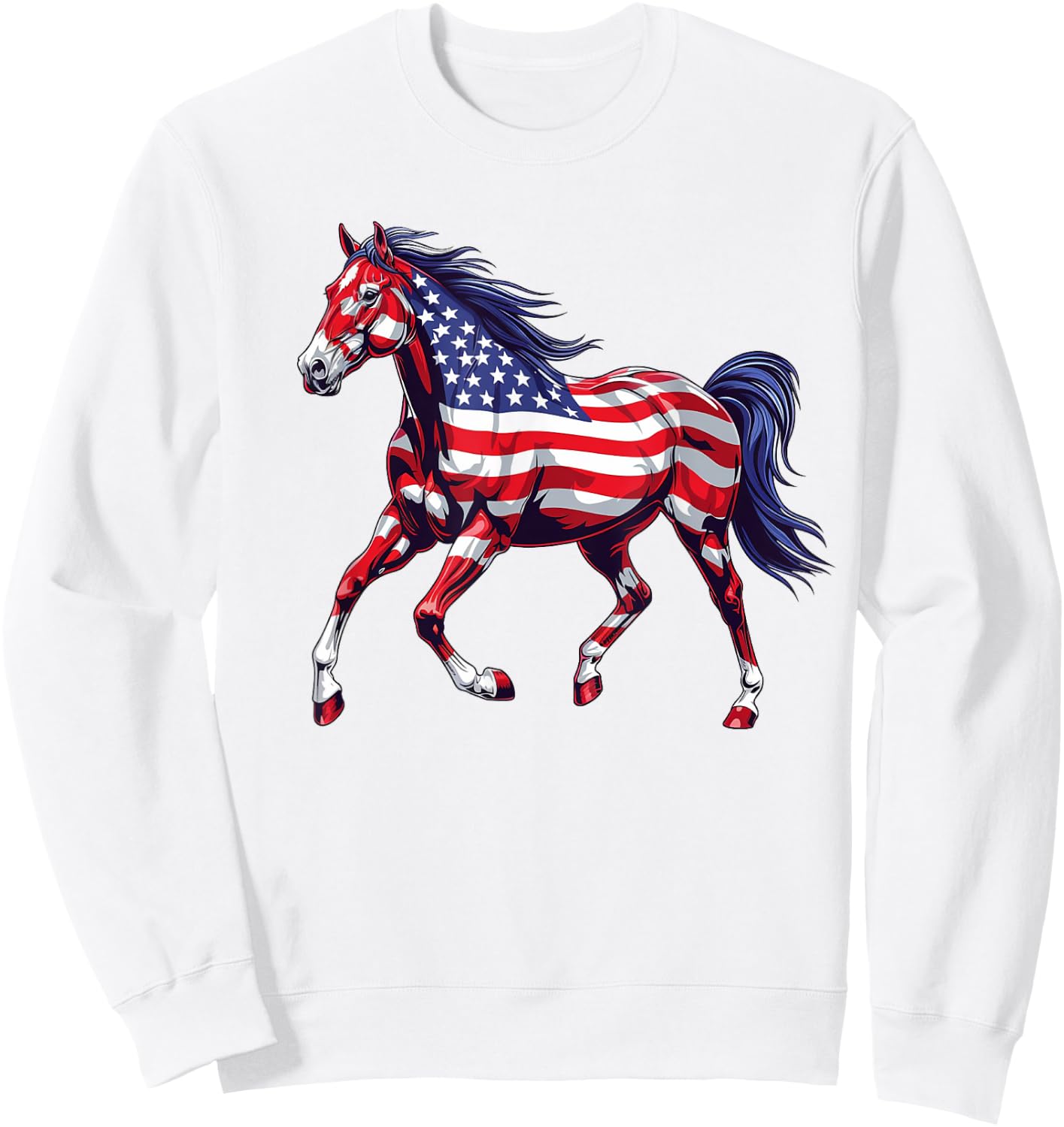 Horse American Flag 4th of July Day Horse Gifts for Girls Sweatshirt - Sweatshirt | White
