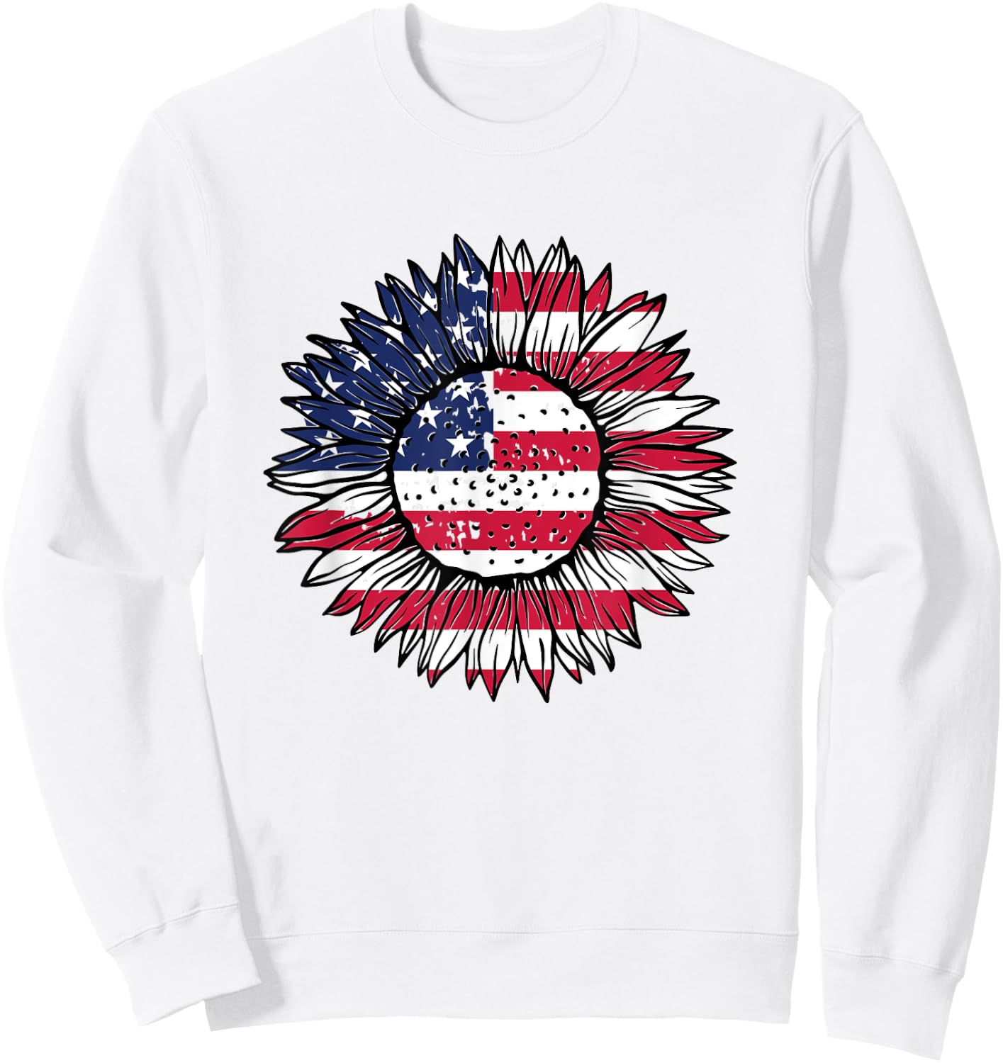 American Flag Sunflower Graphic 4th of July Plus Size Sweatshirt - Sweatshirt | White