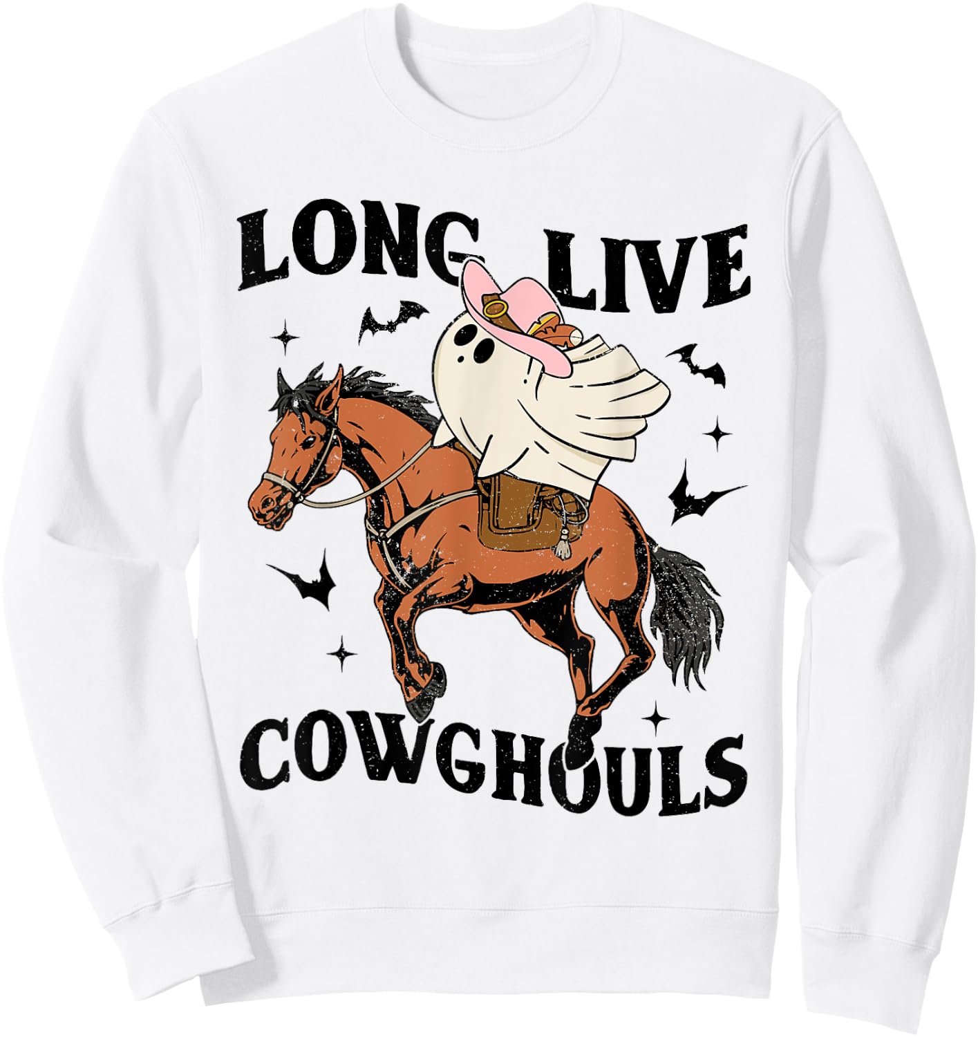 Long Live Cowghouls Halloween Cowboy Ghost Riding Horse Sweatshirt - Sweatshirt | White