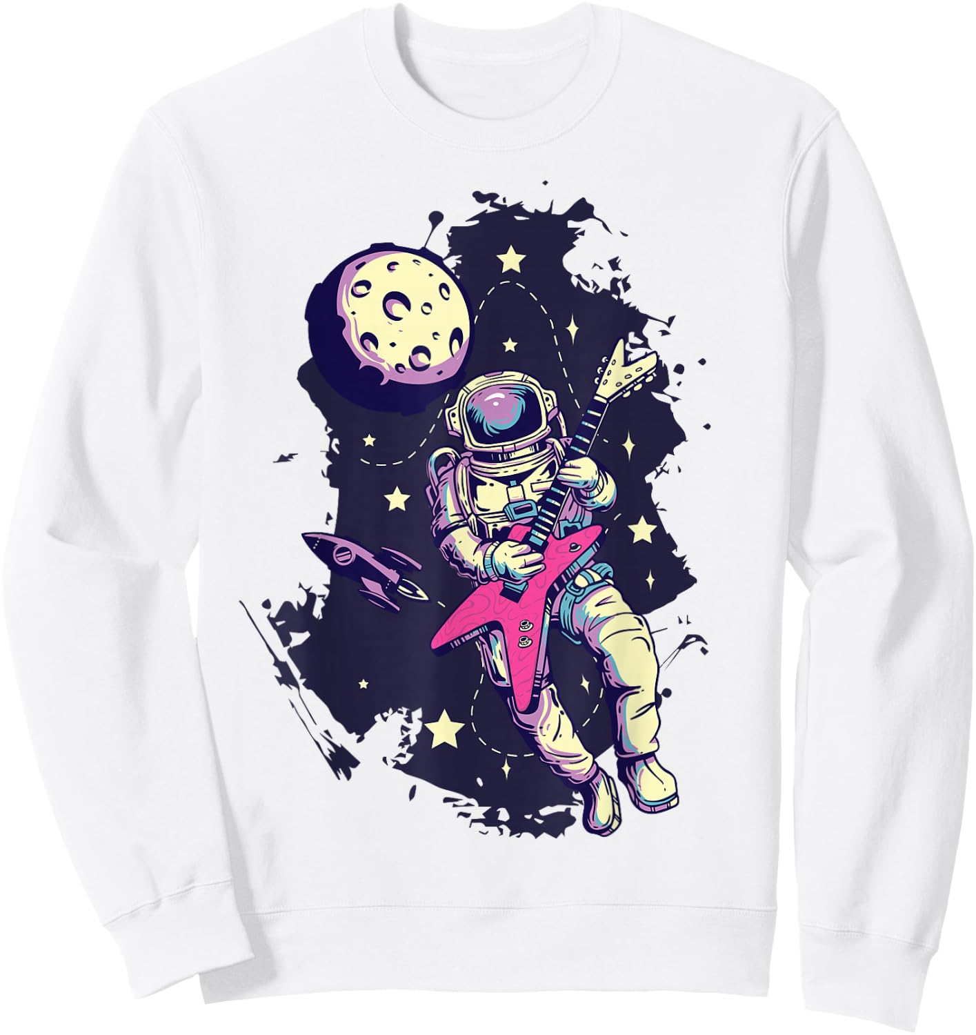 Space Rockstar Astronaut Bass Guitar Cosmic Guitar Band Sweatshirt - Sweatshirt | White