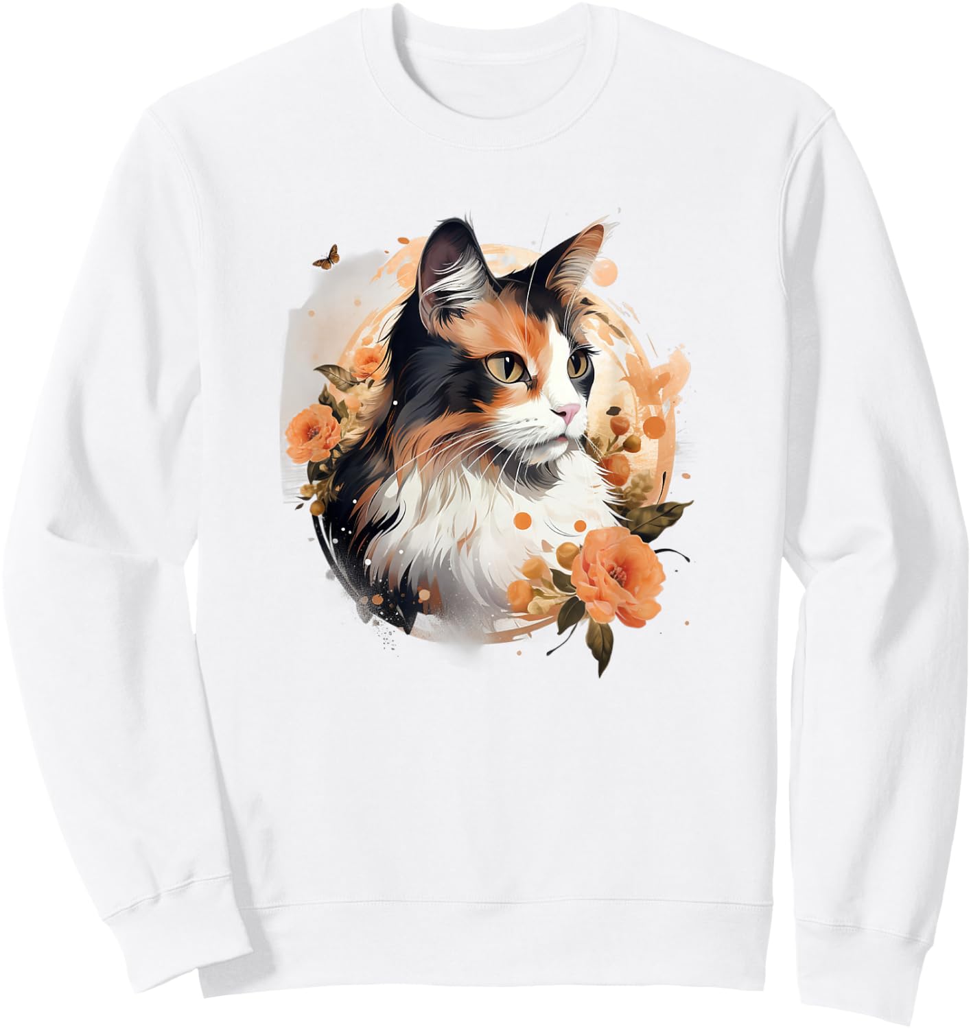 Girls Kids Floral Beautiful Flowers Calico Cat Lover Sweatshirt - Sweatshirt | White