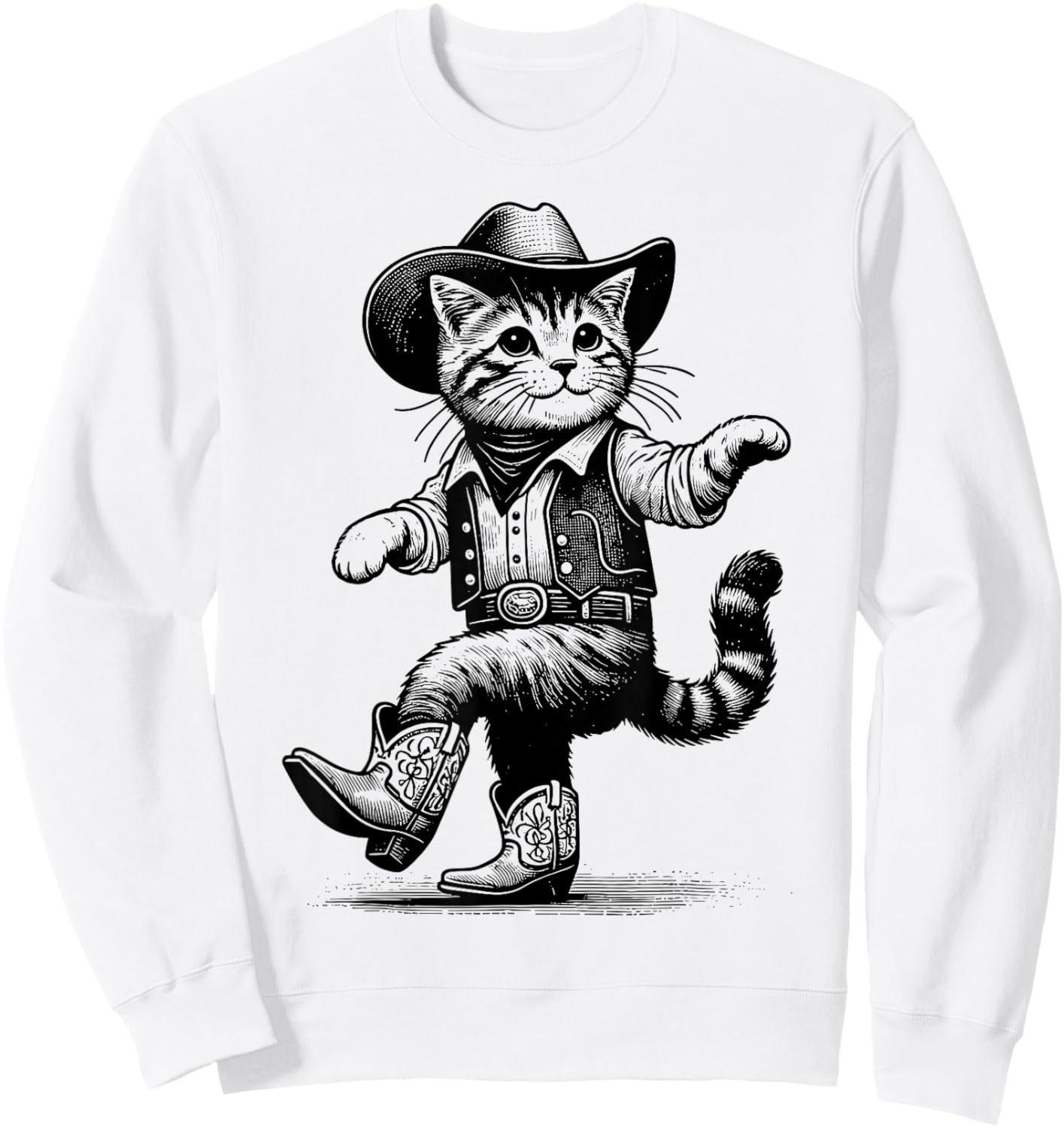 Cat With Cowboy Hat & Boots Cowgirl Western Country Sweatshirt - Sweatshirt | White