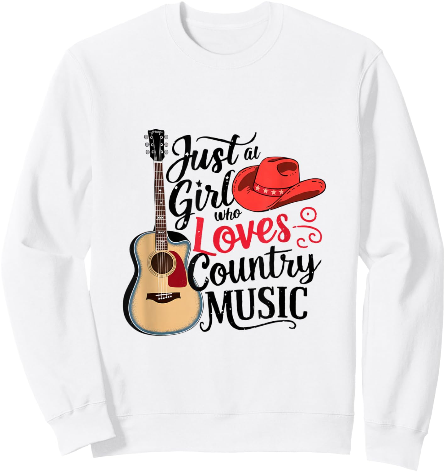 Just A Girl who Loves Country Music Cowboy Sweatshirt - Sweatshirt | White