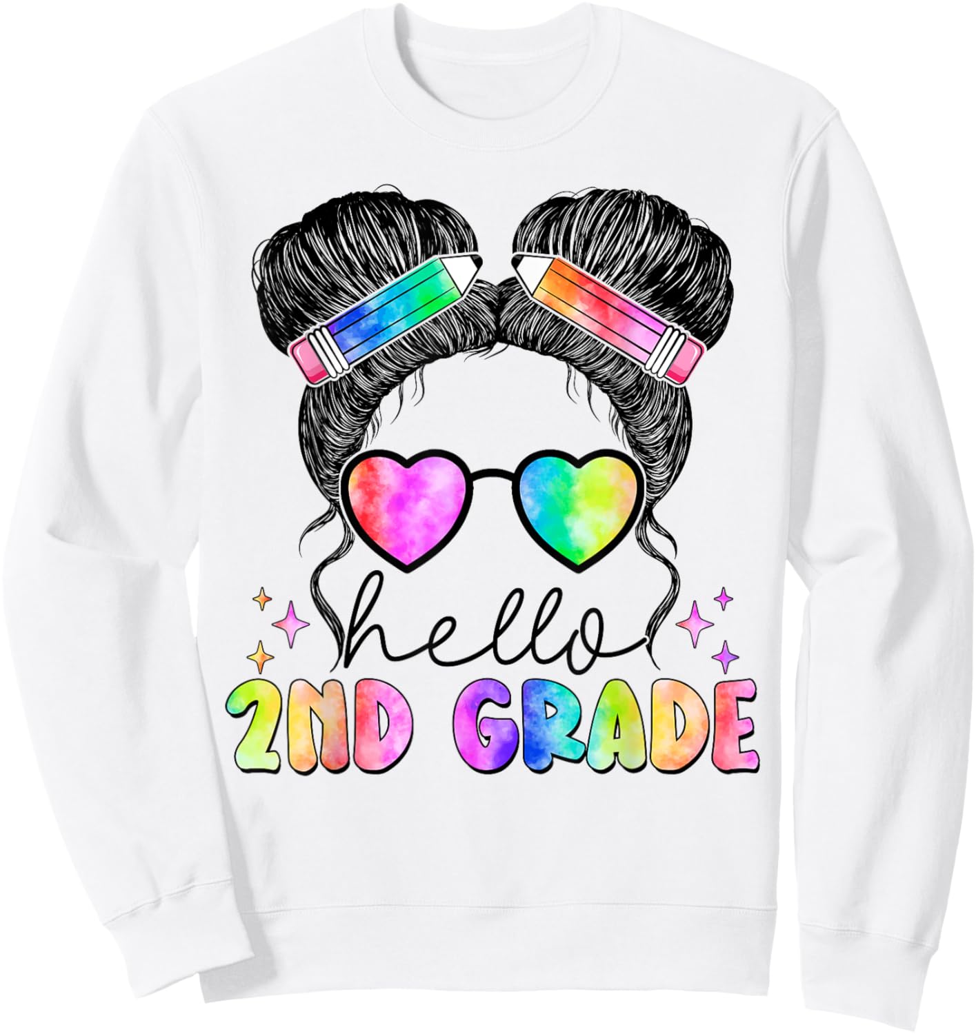 Messy Hair Bun Girl Back To School First Day Hello 2nd Grade Sweatshirt - Sweatshirt | White