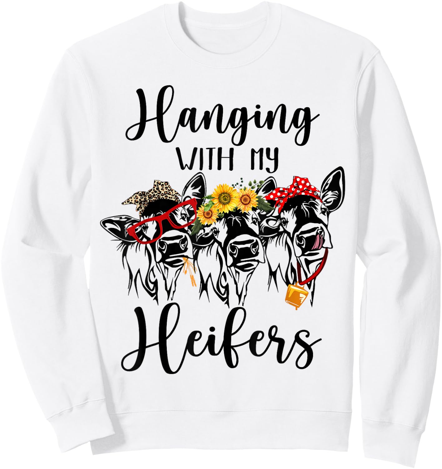 Cute Women's Hanging With My Heifers Bandana Sweatshirt - Sweatshirt | White