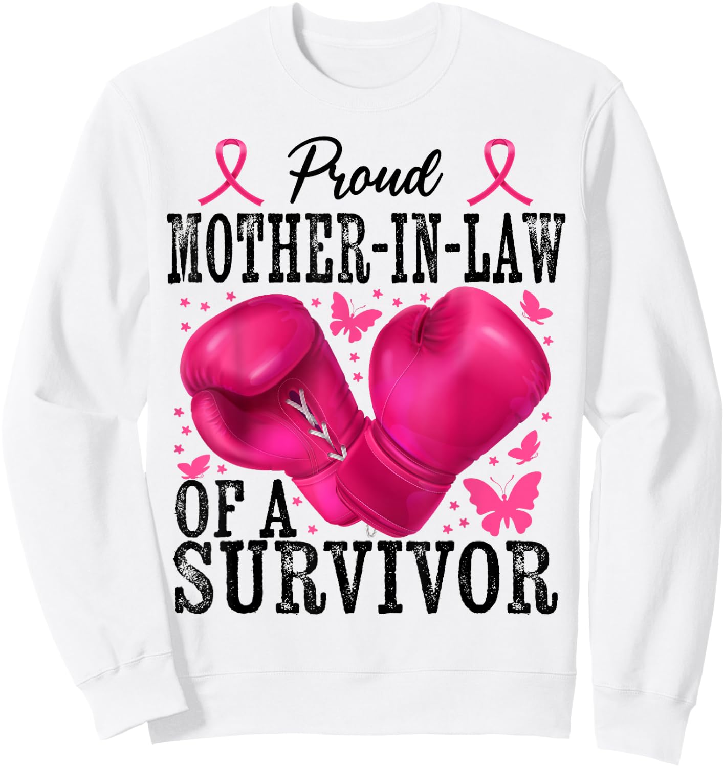 Proud Mother-in-law Of Survivor Breast Cancer Boxing Gloves Sweatshirt - Sweatshirt | White