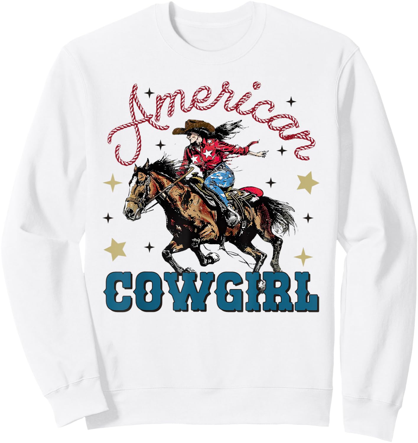 American Cowgirl July 4th Of July USA Coquette Patriotic Sweatshirt - Sweatshirt | White