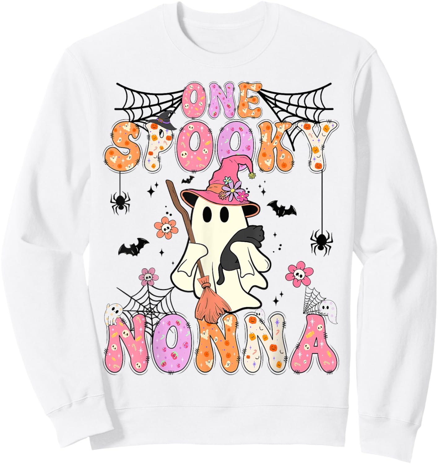 Groovy One Spooky Nonna Retro Halloween Cute Ghost Sweatshirt - Sweatshirt | White