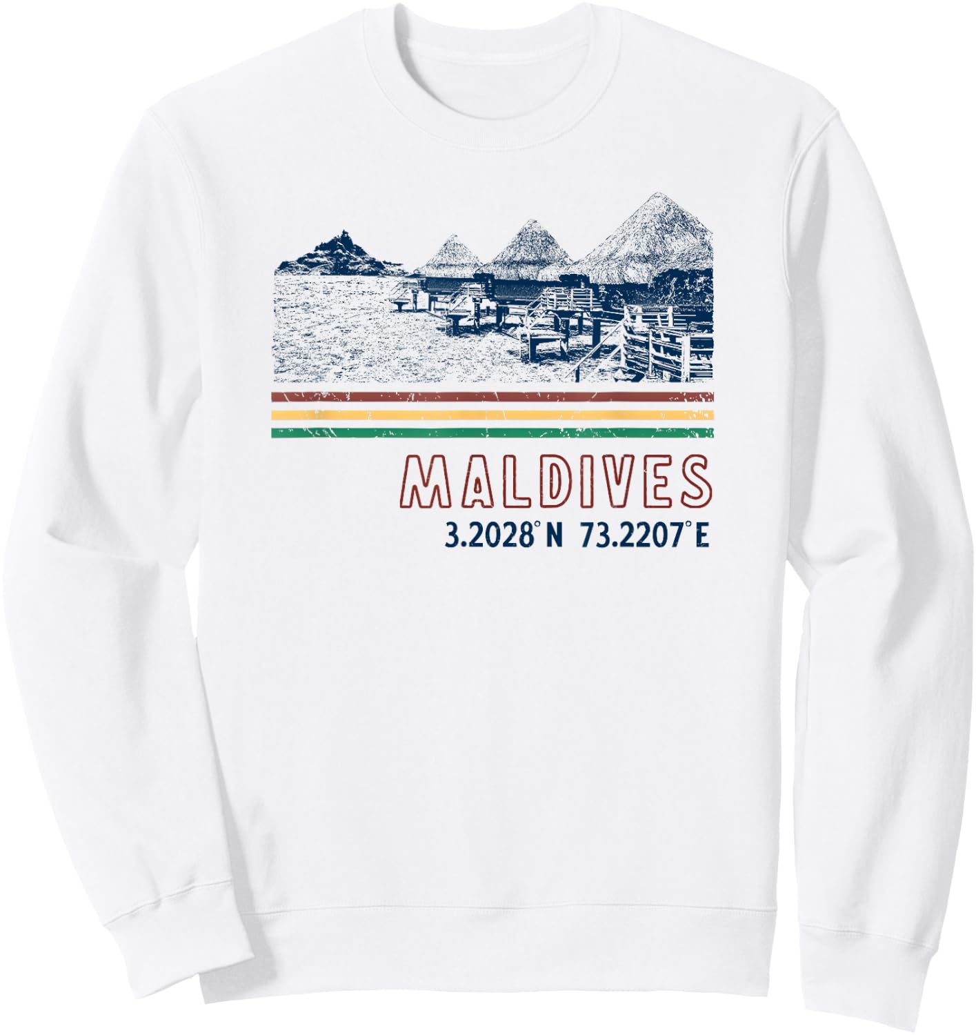 Maldives Bungalow Villas Retro Sweatshirt - Sweatshirt | White