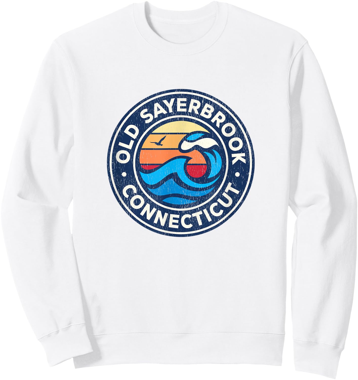 Old Sayerbrook Connecticut CT Vintage Nautical Waves Design Sweatshirt - Sweatshirt | White