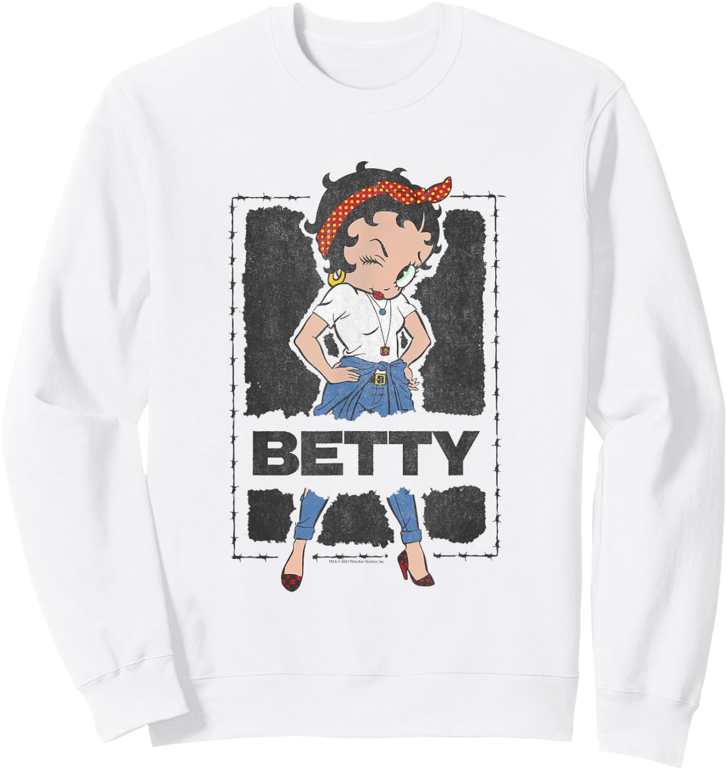 Betty Boop Barbed Wire Frame Sweatshirt - Sweatshirt | White