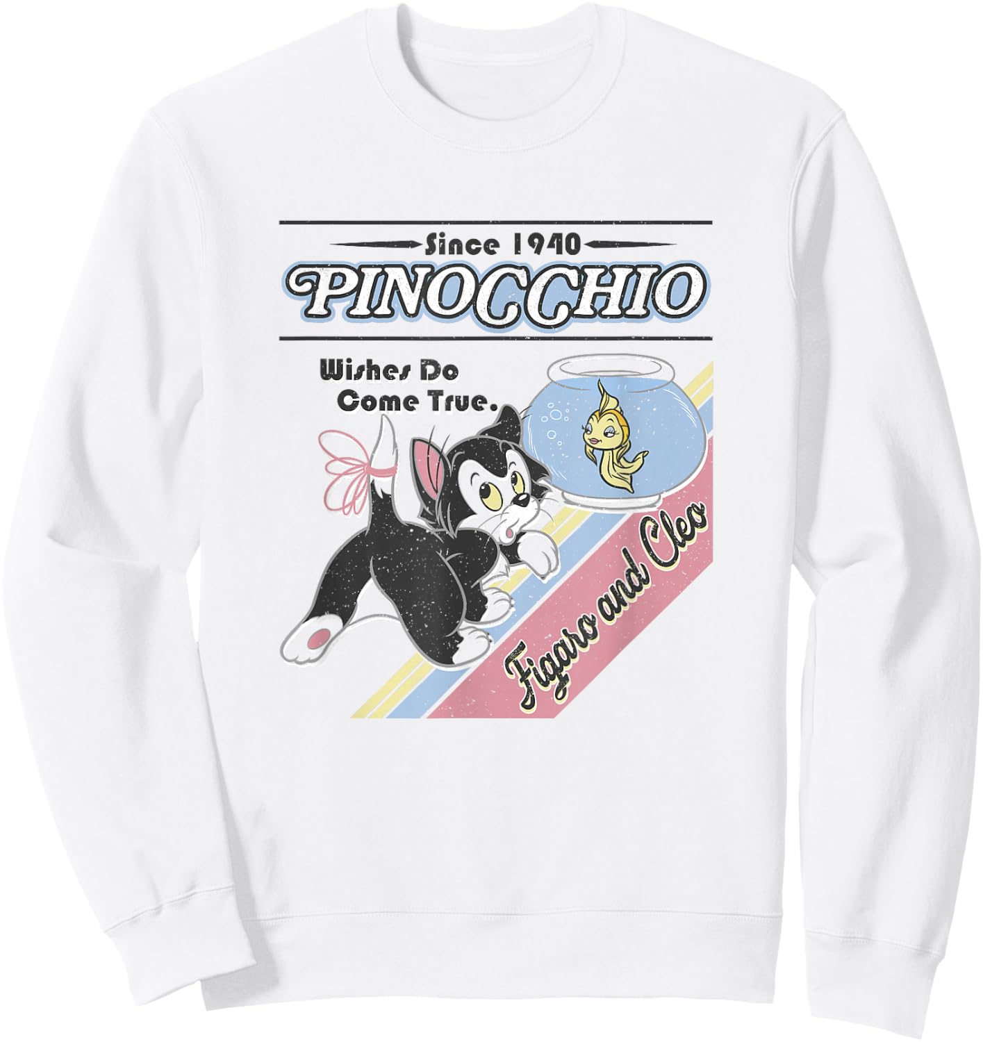 Disney Pinocchio Wishes Do Come True Figaro and Cleo Retro Sweatshirt - Sweatshirt | White