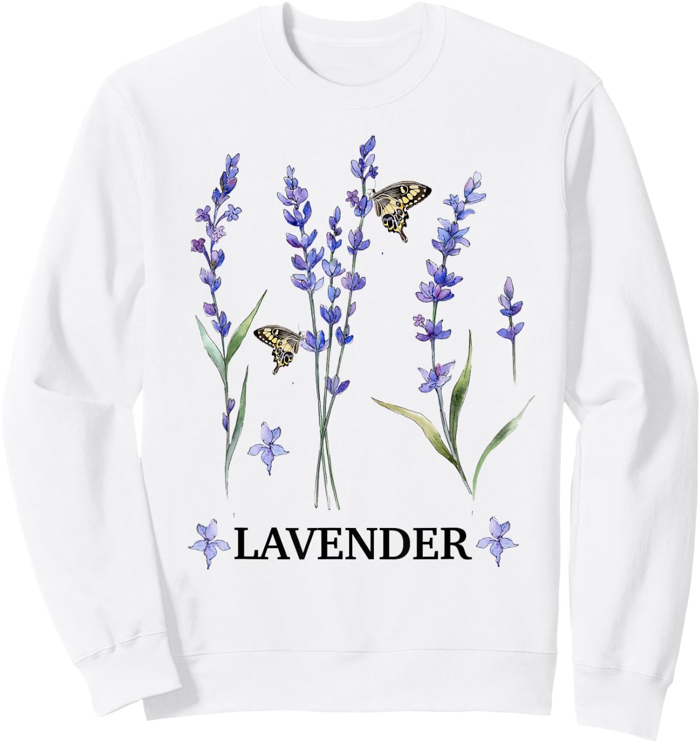 Lavender Plant Butterfly Herb Purple Flower Botanical Gift Sweatshirt - Sweatshirt | White