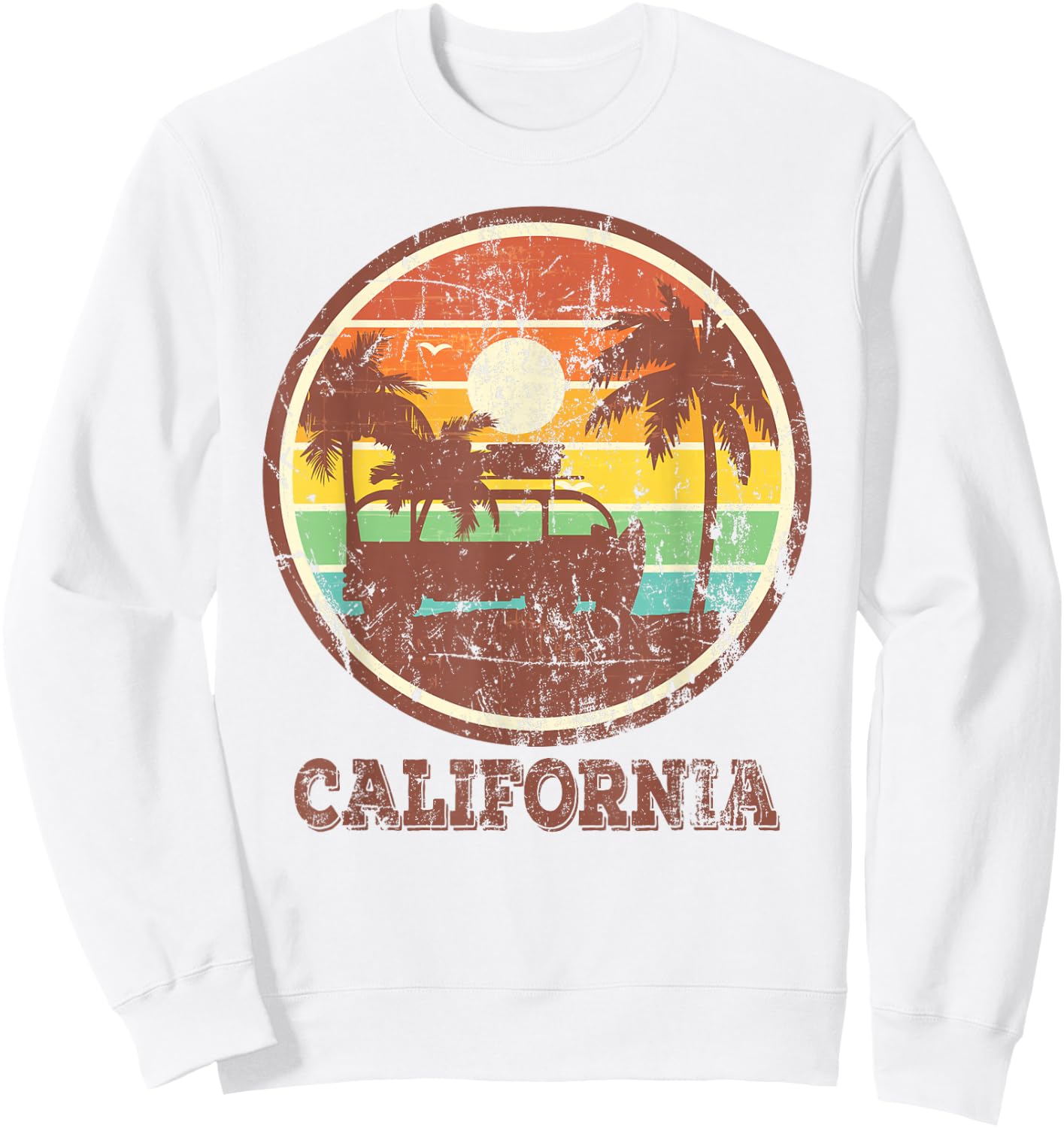 Retro Surf Vintage Sunset Van Surfer Distressed Surfing Sweatshirt - Sweatshirt | White