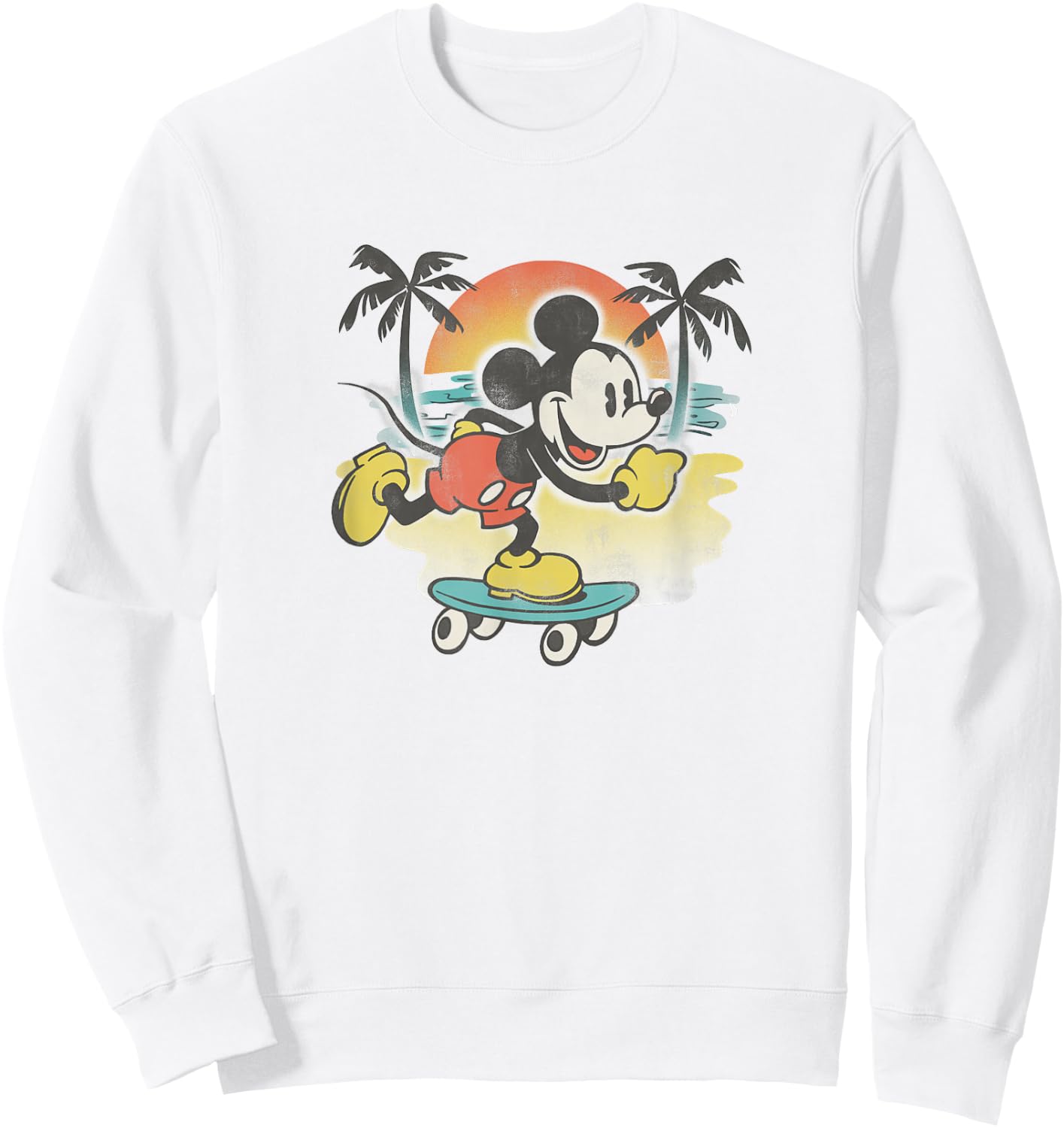 Disney Mickey and Friends Skating by The Beach Retro Poster Sweatshirt - Sweatshirt | White