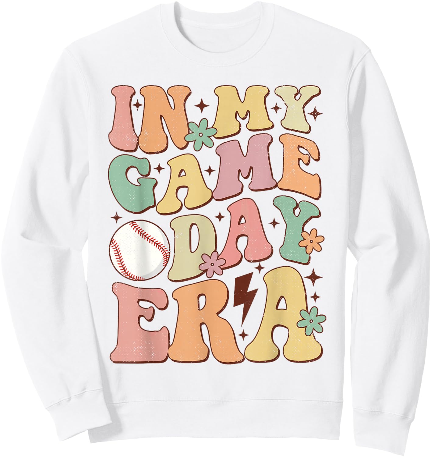 Groovy In My Game Day Era Baseball Game Day Vibes Women Girl Sweatshirt - Sweatshirt | White