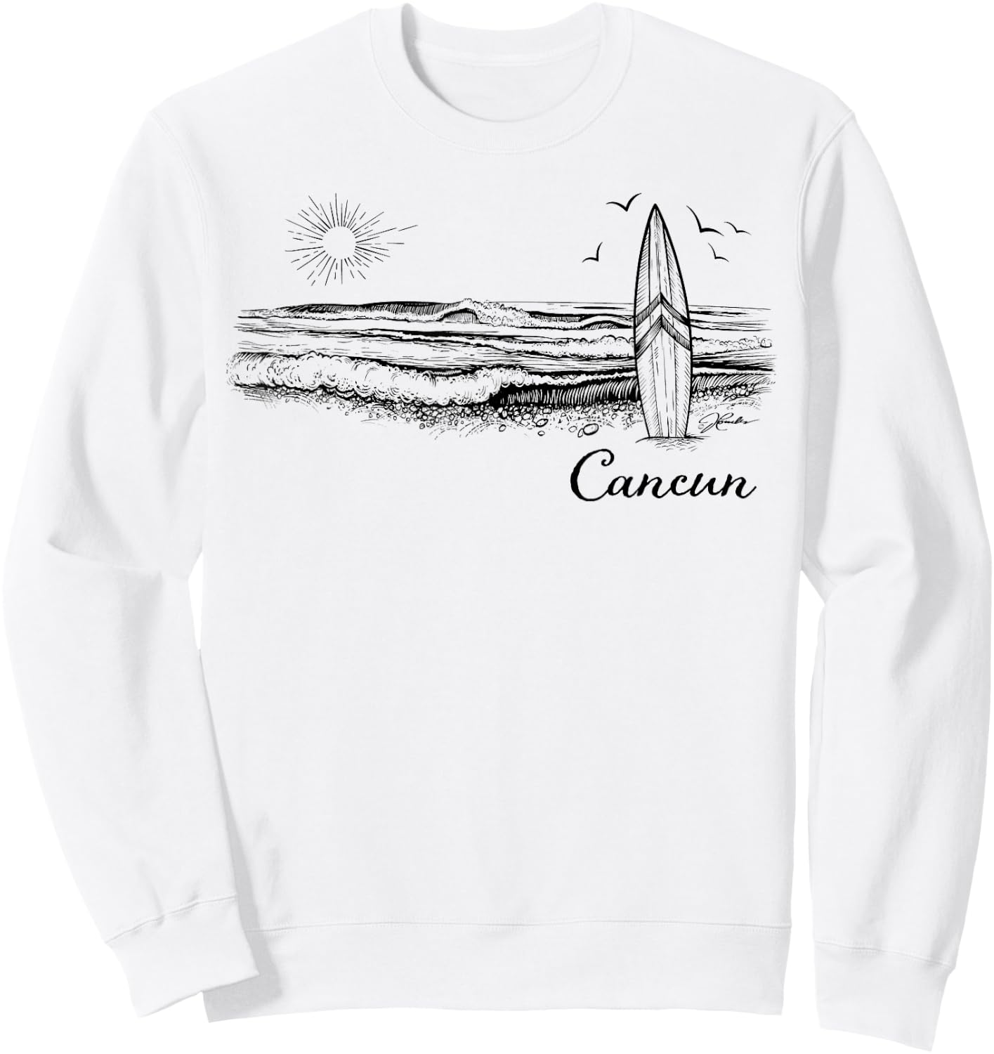 JCombs: Cancun, Mexico, Surfboard, Beach Sweatshirt - Sweatshirt | White