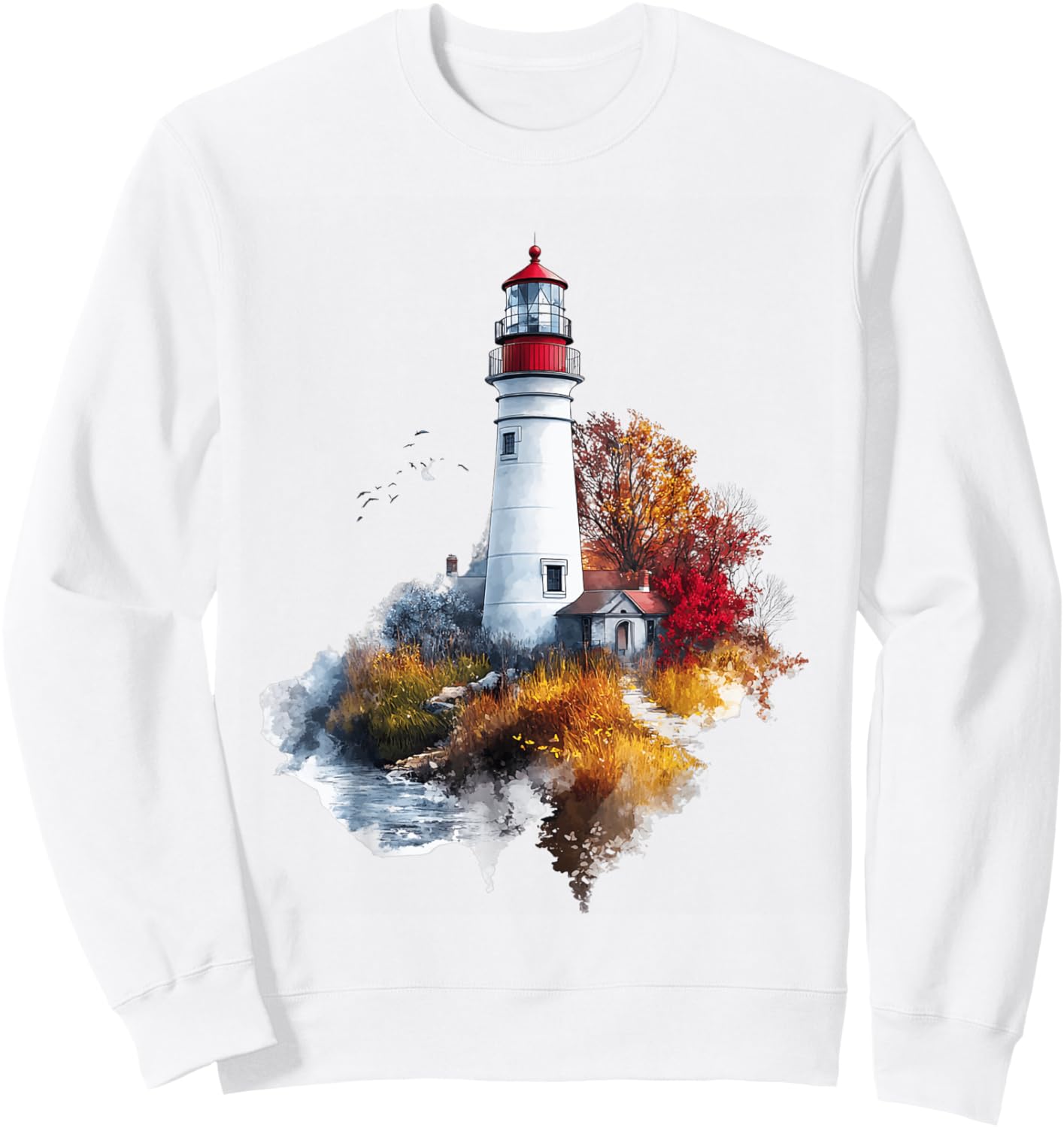 Scenic Lighthouse in Autumn Landscape Sweatshirt - Sweatshirt | White