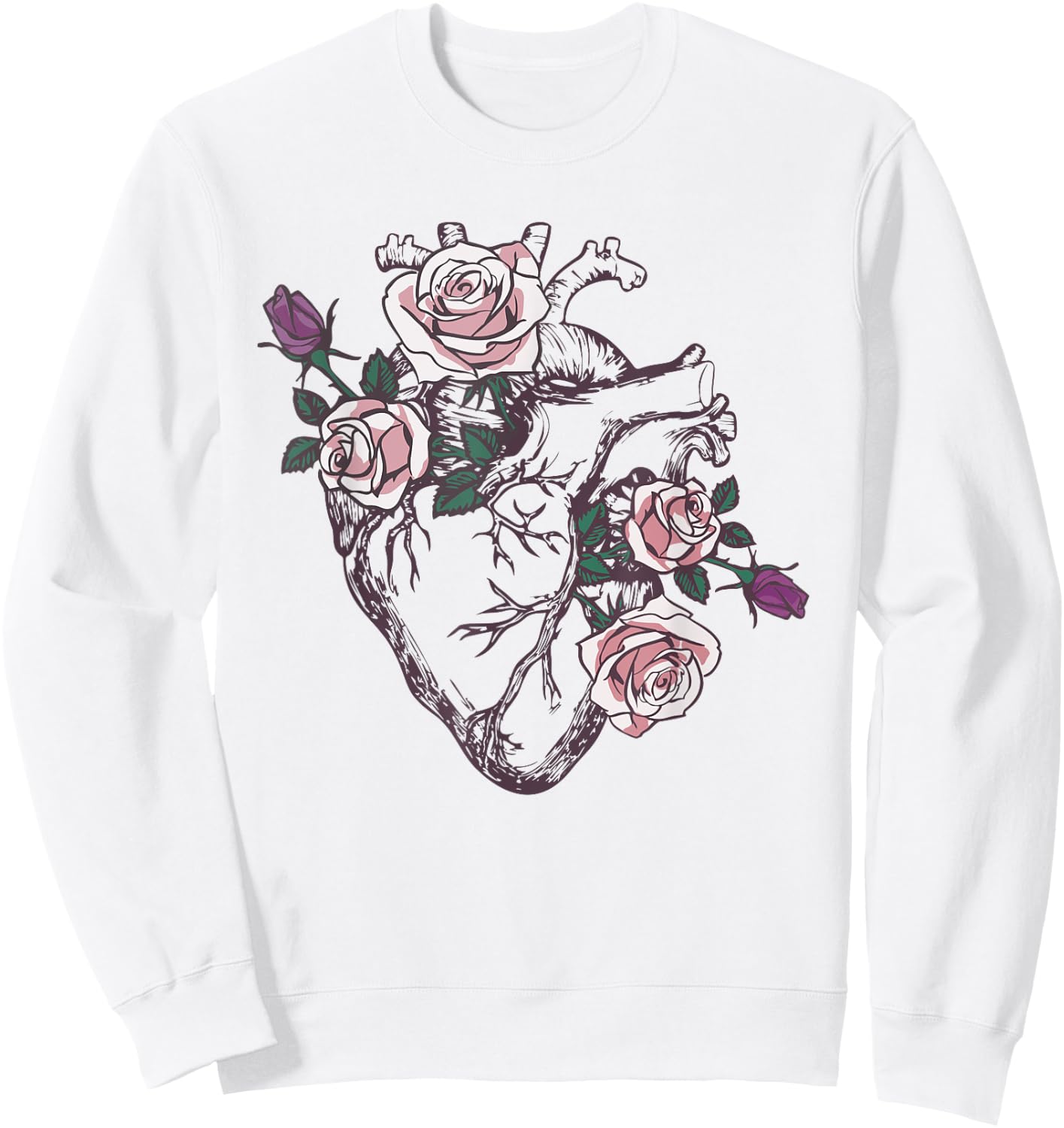 Anatomical Heart Floral Cute Roses Human Anatomy Love Nurse Sweatshirt - Sweatshirt | White