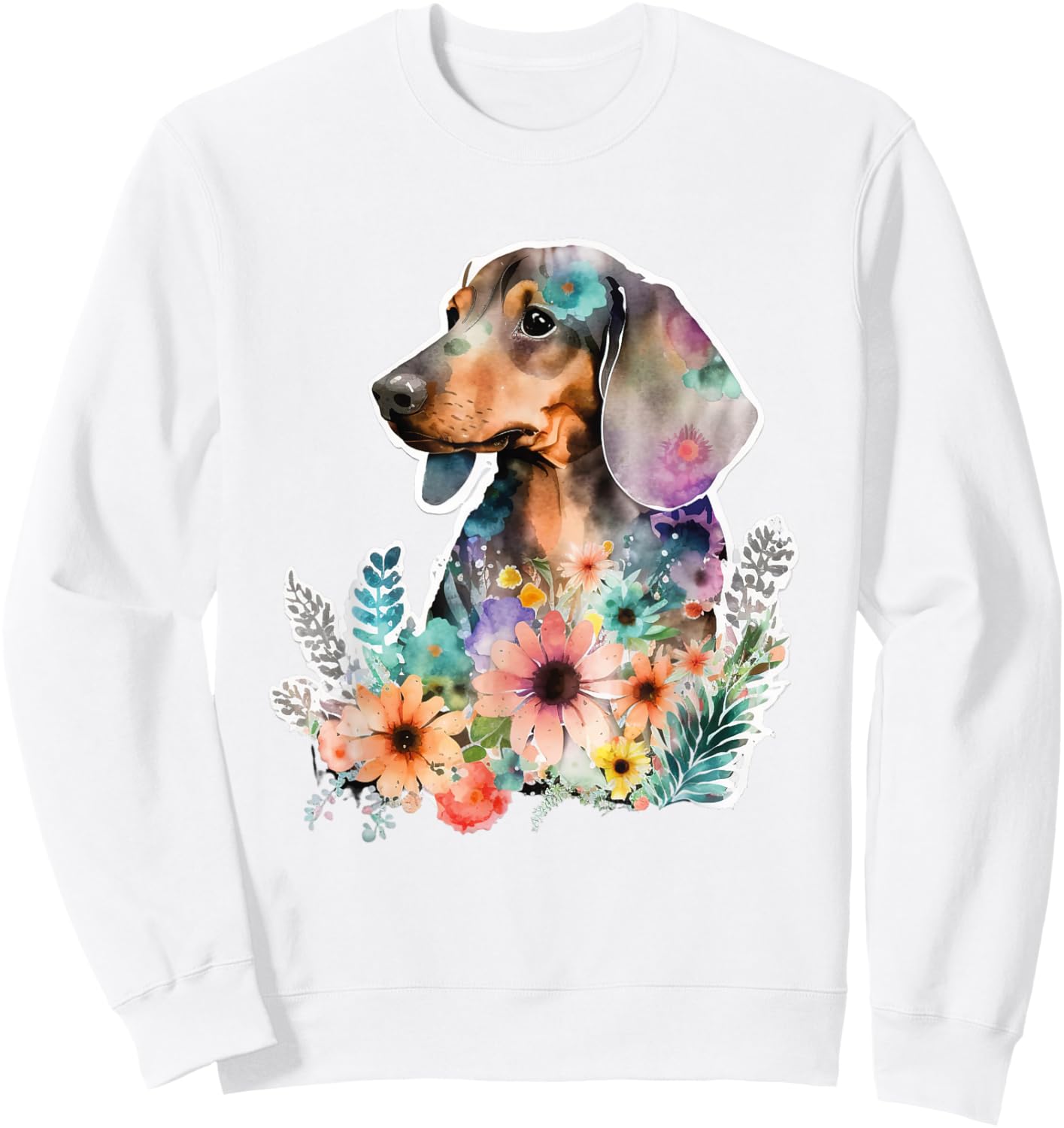 Floral Wildflower Wiener & Dachshund Sweatshirt - Sweatshirt | White