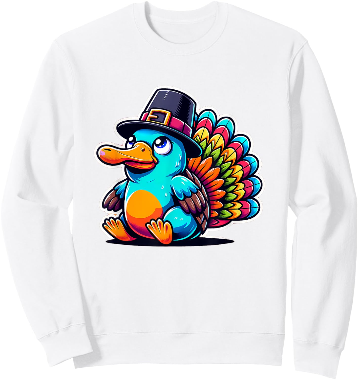 Humor Thanksgiving Turkey Platypus Sweatshirt - Sweatshirt | White