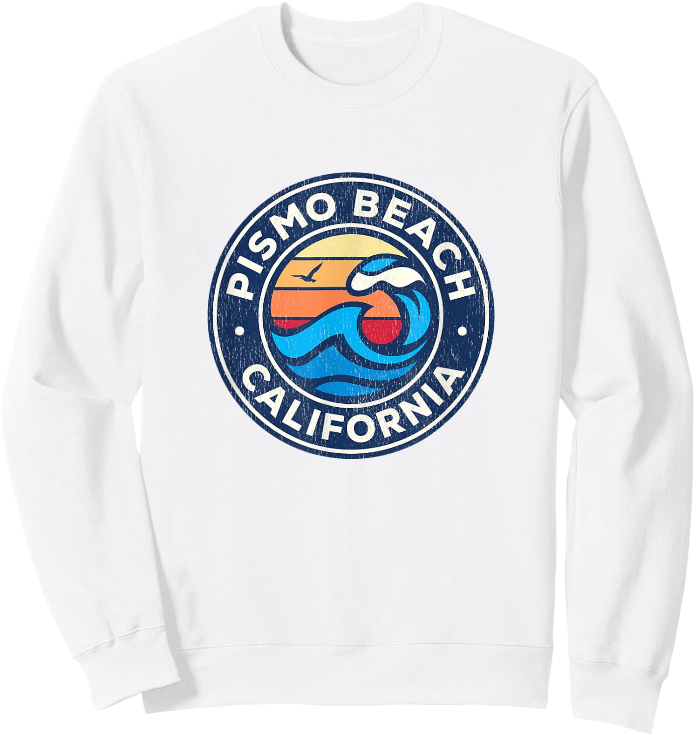 Pismo Beach California CA Vintage Nautical Waves Design Women Kids Sweatshirt - Sweatshirt | White