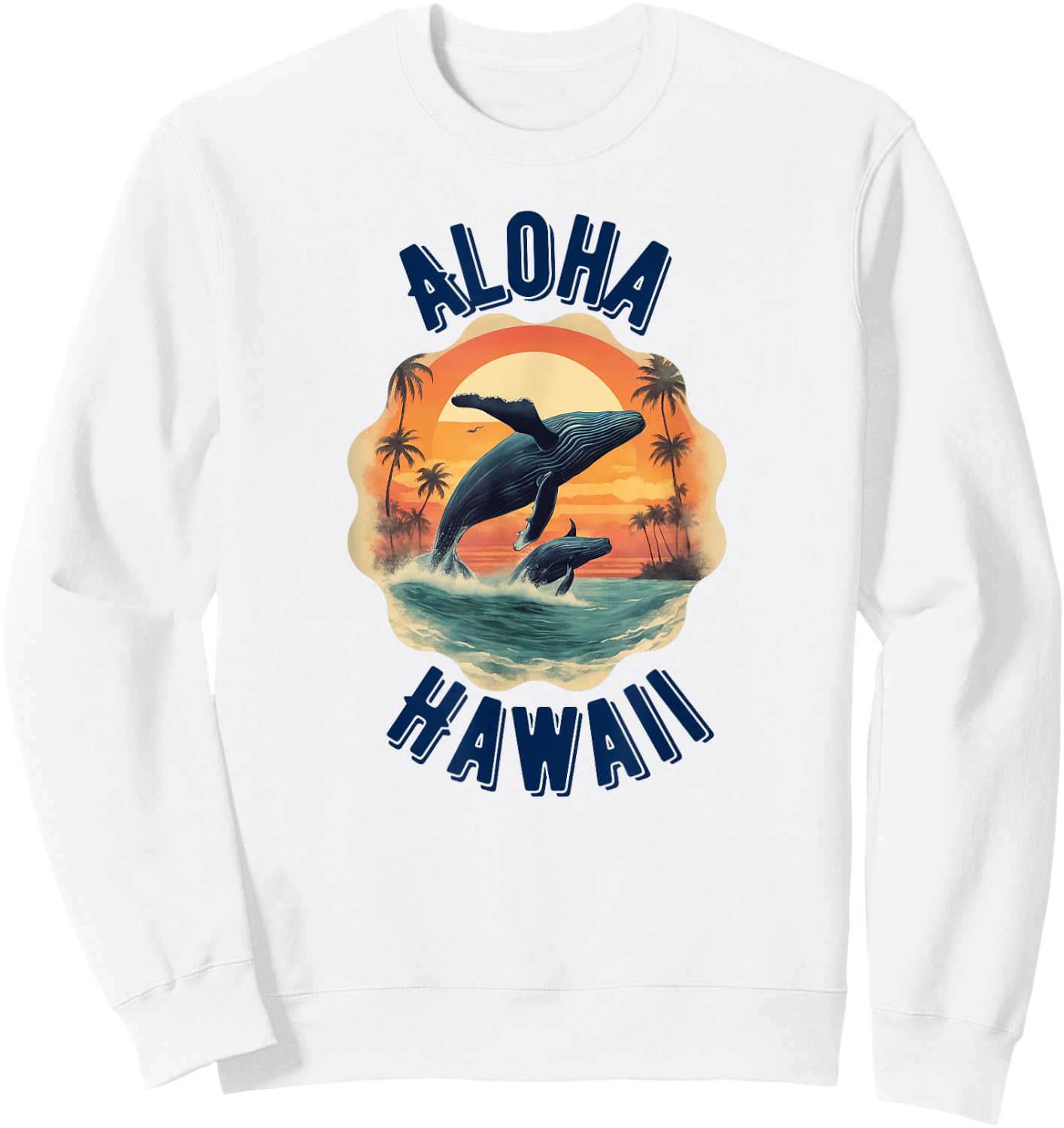 Retro Aloha Hawaii Whale Vintage Hawaiian Souvenir Sweatshirt - Sweatshirt | White