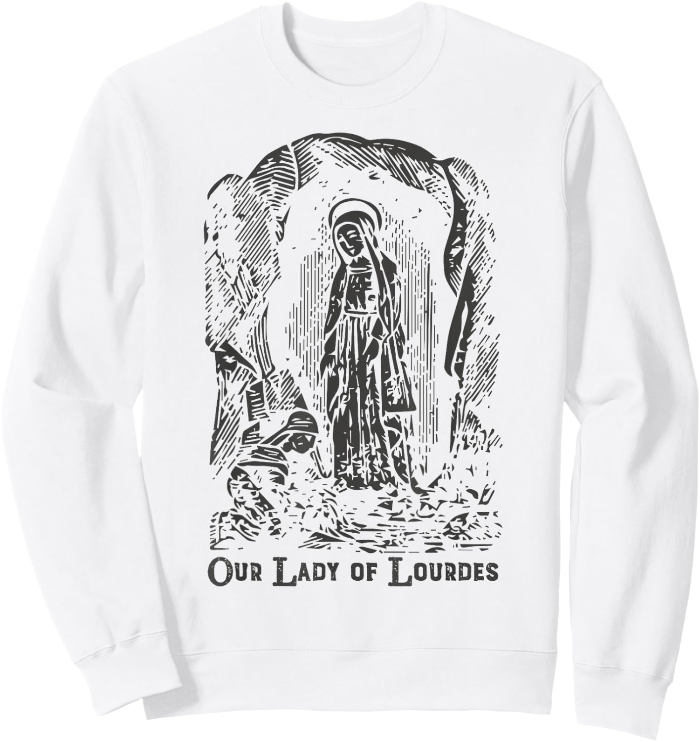Our Lady of Lourdes Bernadette Catholic Vintage Distressed D Sweatshirt - Sweatshirt | White